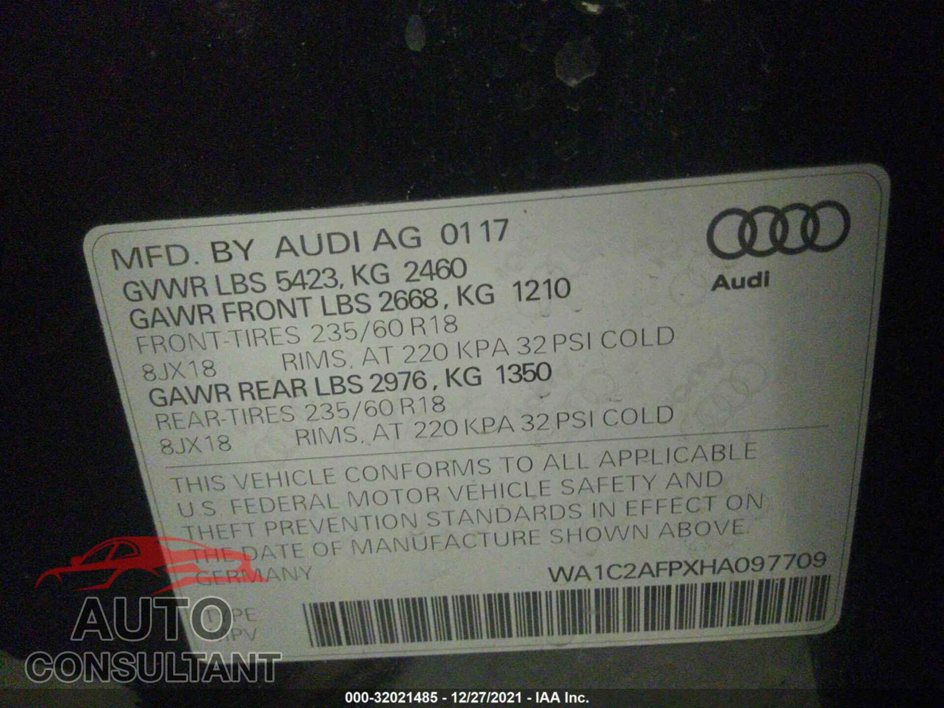 AUDI Q5 2017 - WA1C2AFPXHA097709