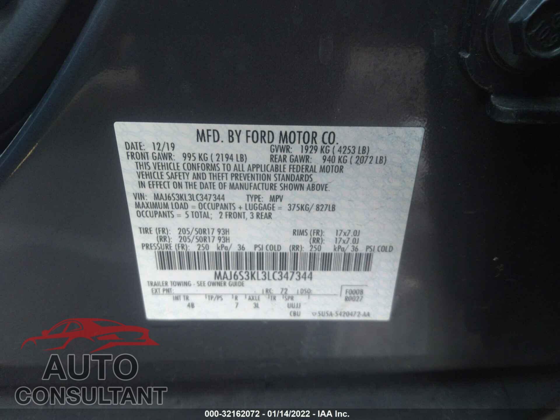 FORD ECOSPORT 2020 - MAJ6S3KL3LC347344