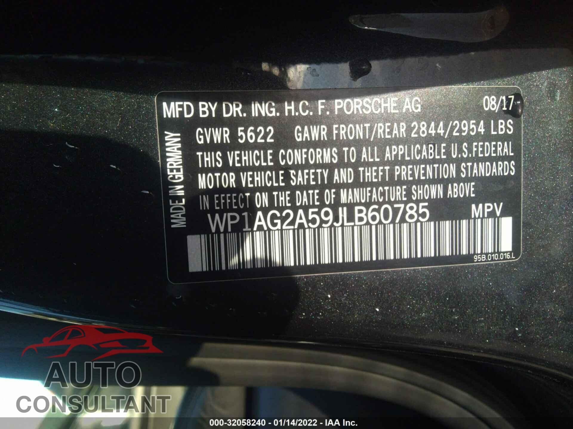 PORSCHE MACAN 2018 - WP1AG2A59JLB60785