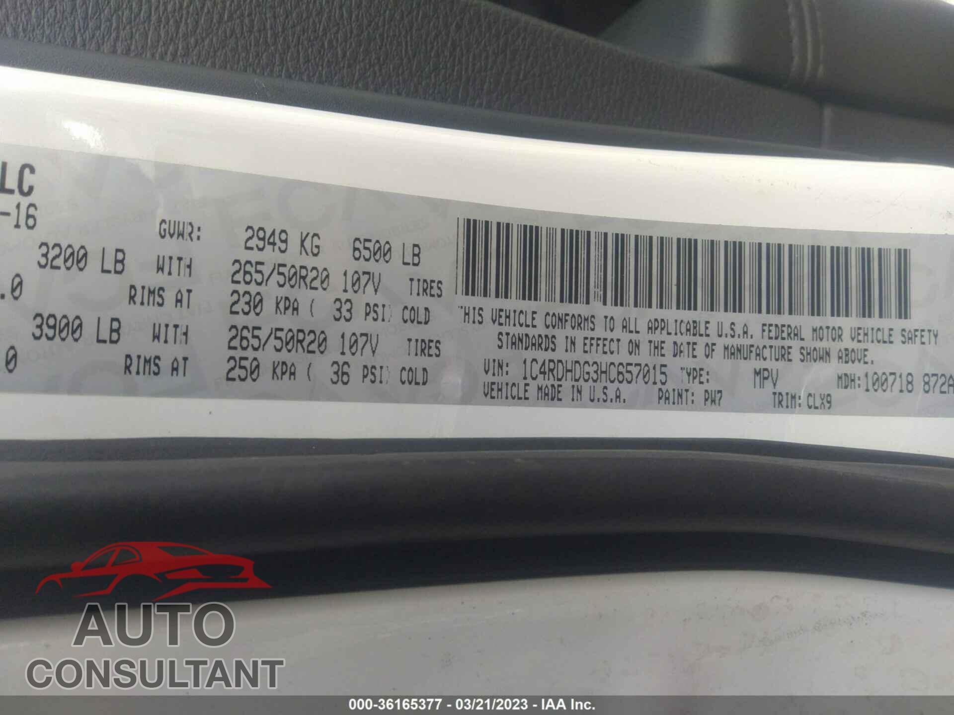 DODGE DURANGO 2017 - 1C4RDHDG3HC657015