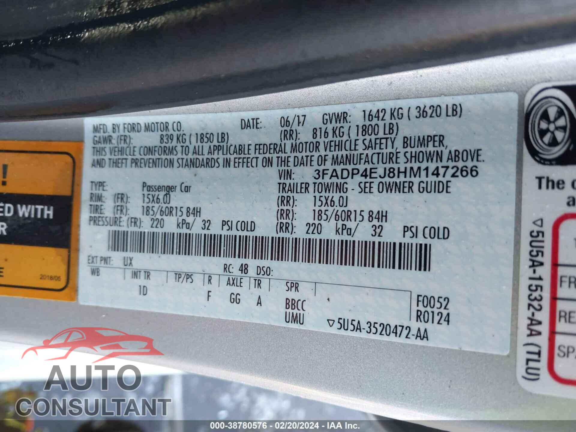 FORD FIESTA 2017 - 3FADP4EJ8HM147266