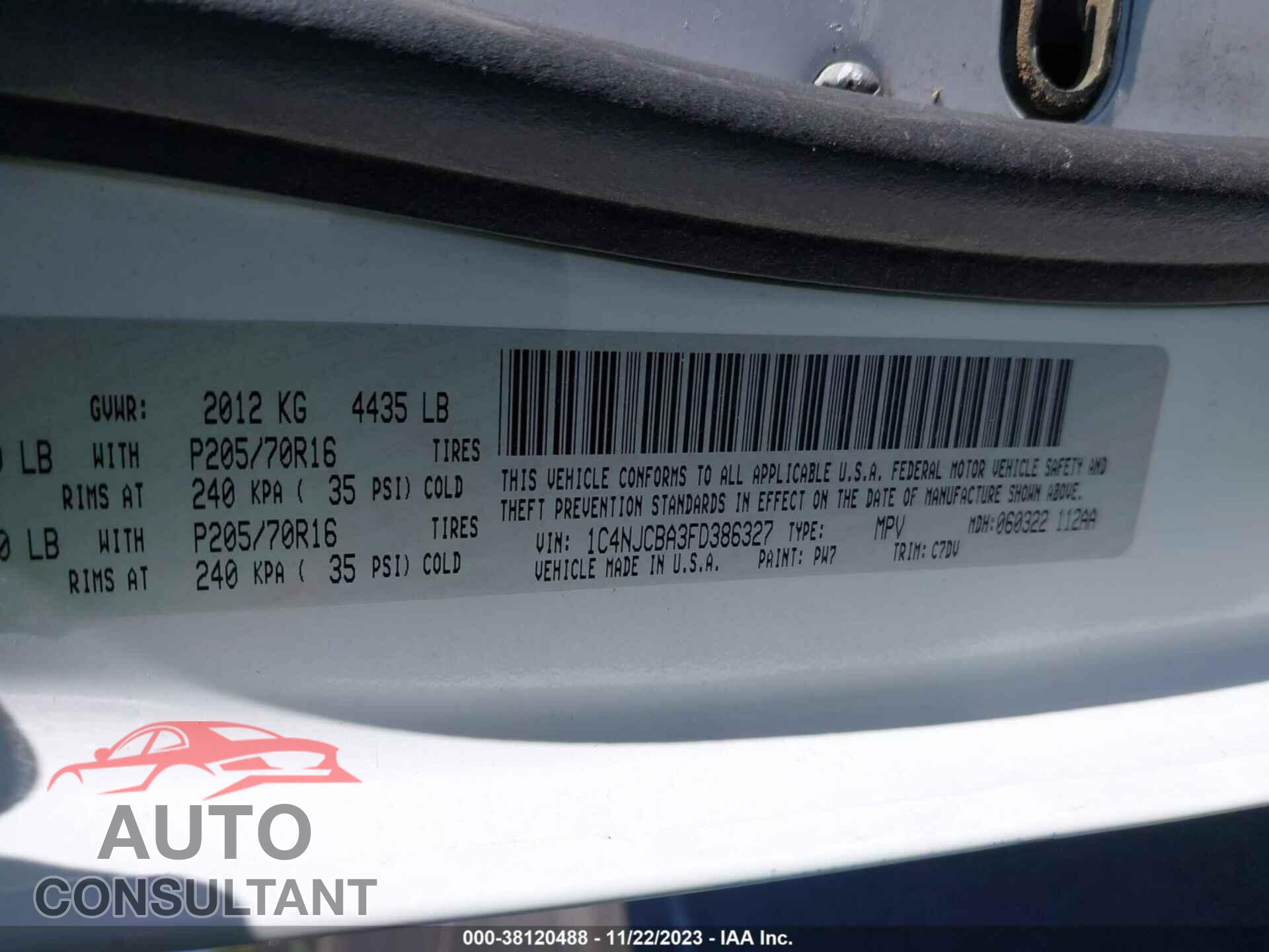 JEEP COMPASS 2015 - 1C4NJCBA3FD386327