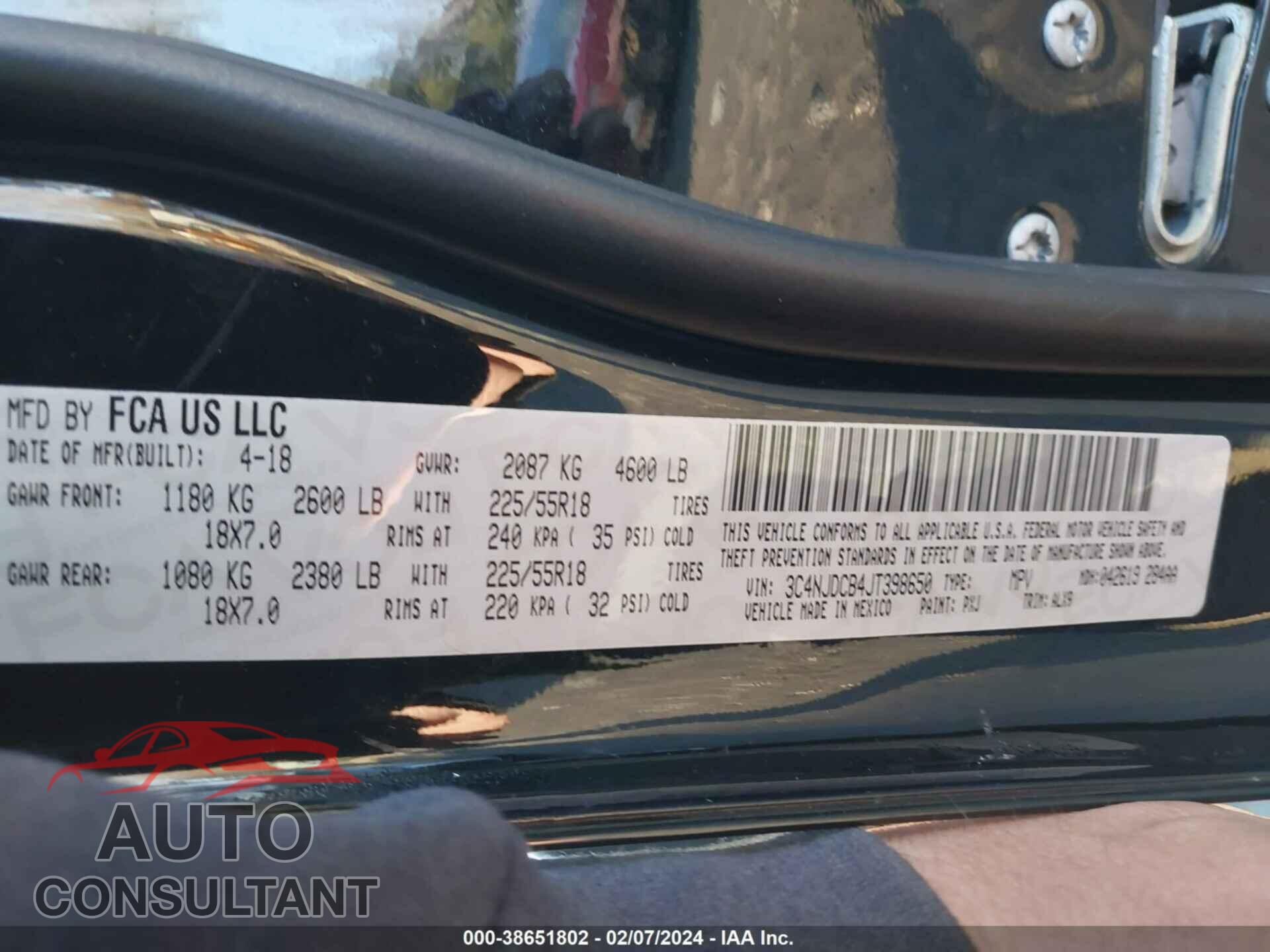 JEEP COMPASS 2018 - 3C4NJDCB4JT398650