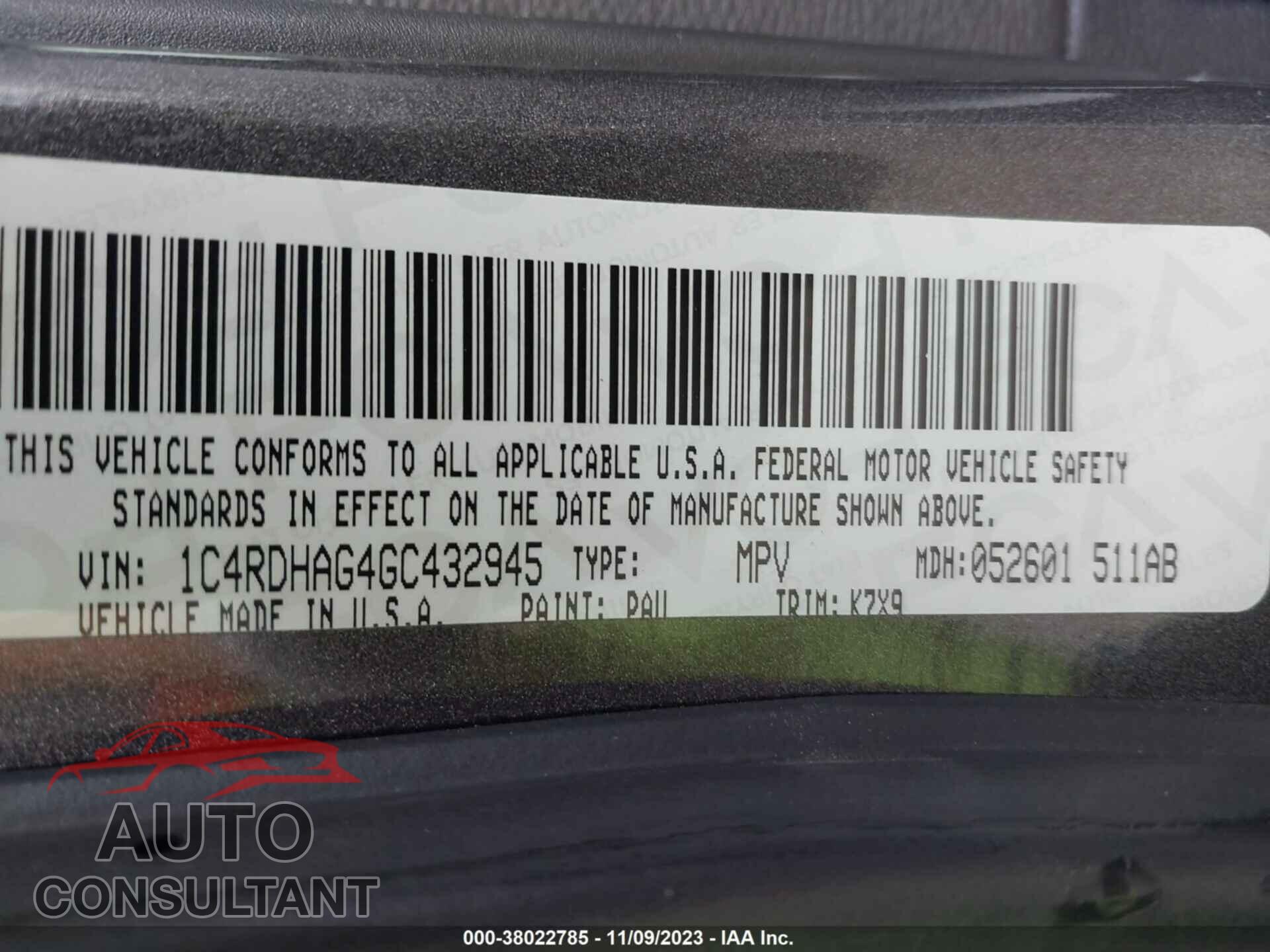 DODGE DURANGO 2016 - 1C4RDHAG4GC432945