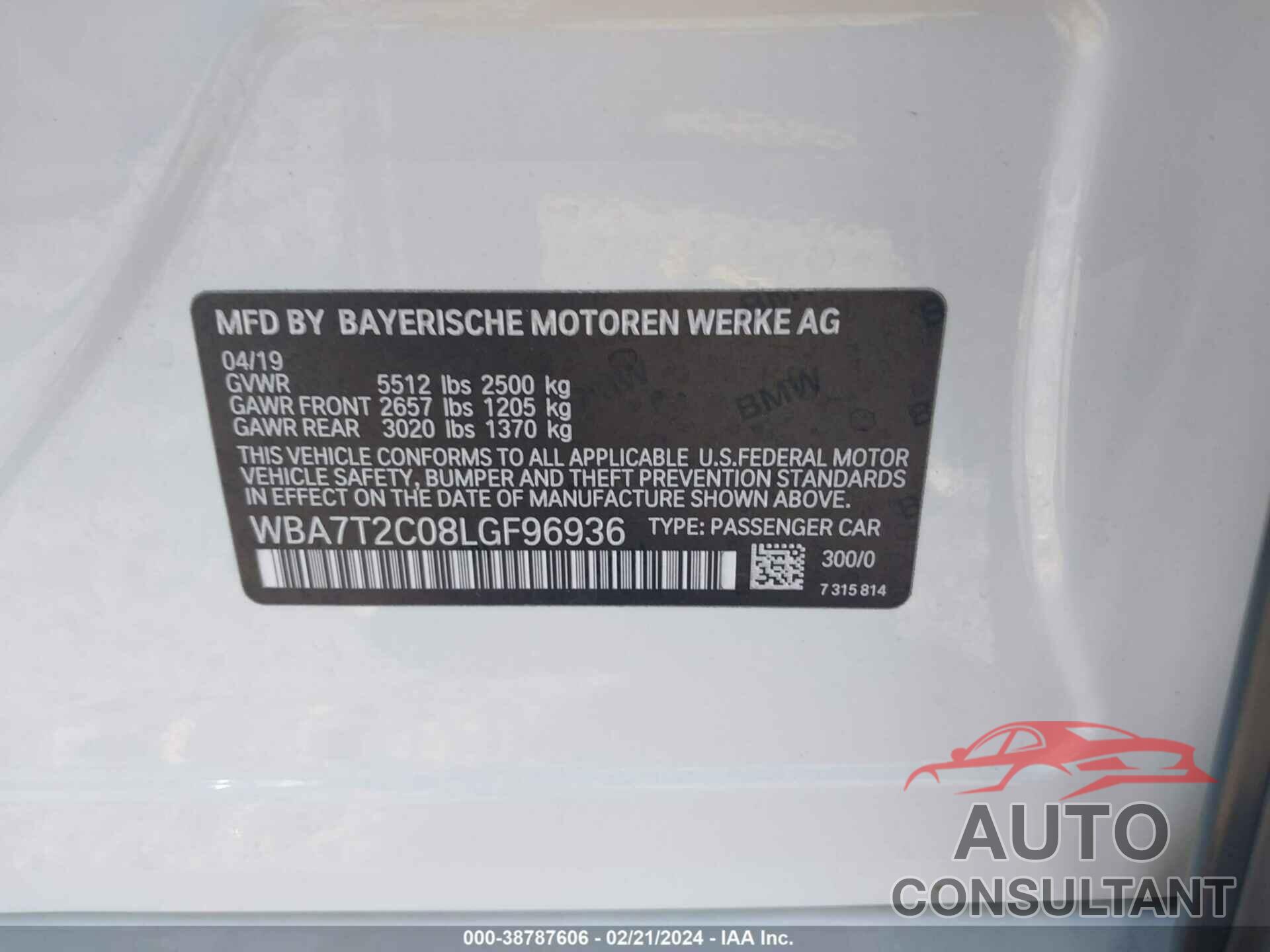 BMW 740I 2020 - WBA7T2C08LGF96936