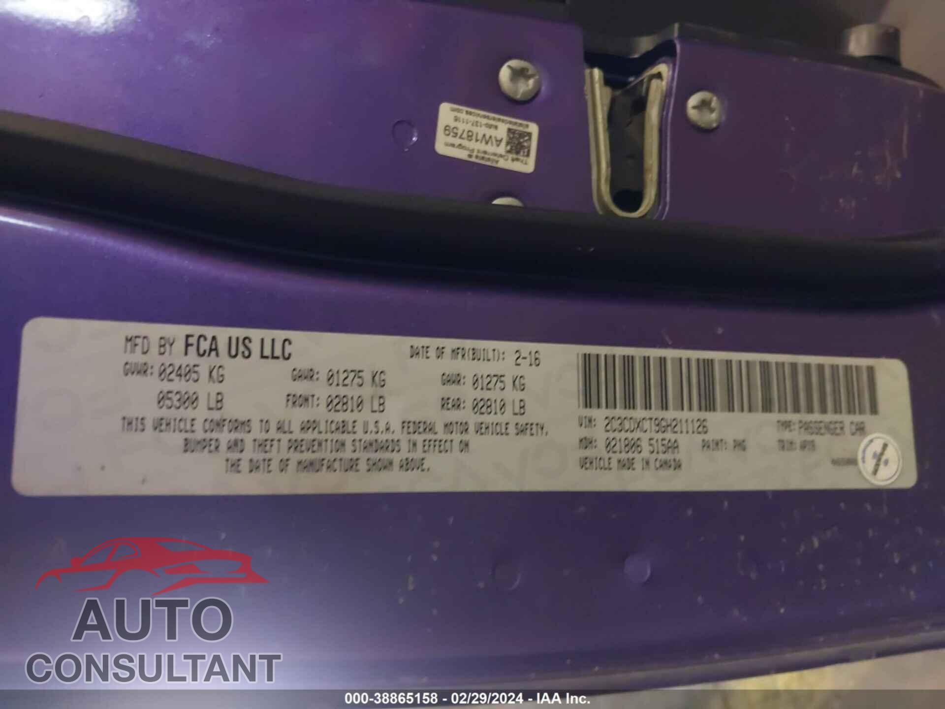 DODGE CHARGER 2016 - 2C3CDXCT9GH211126