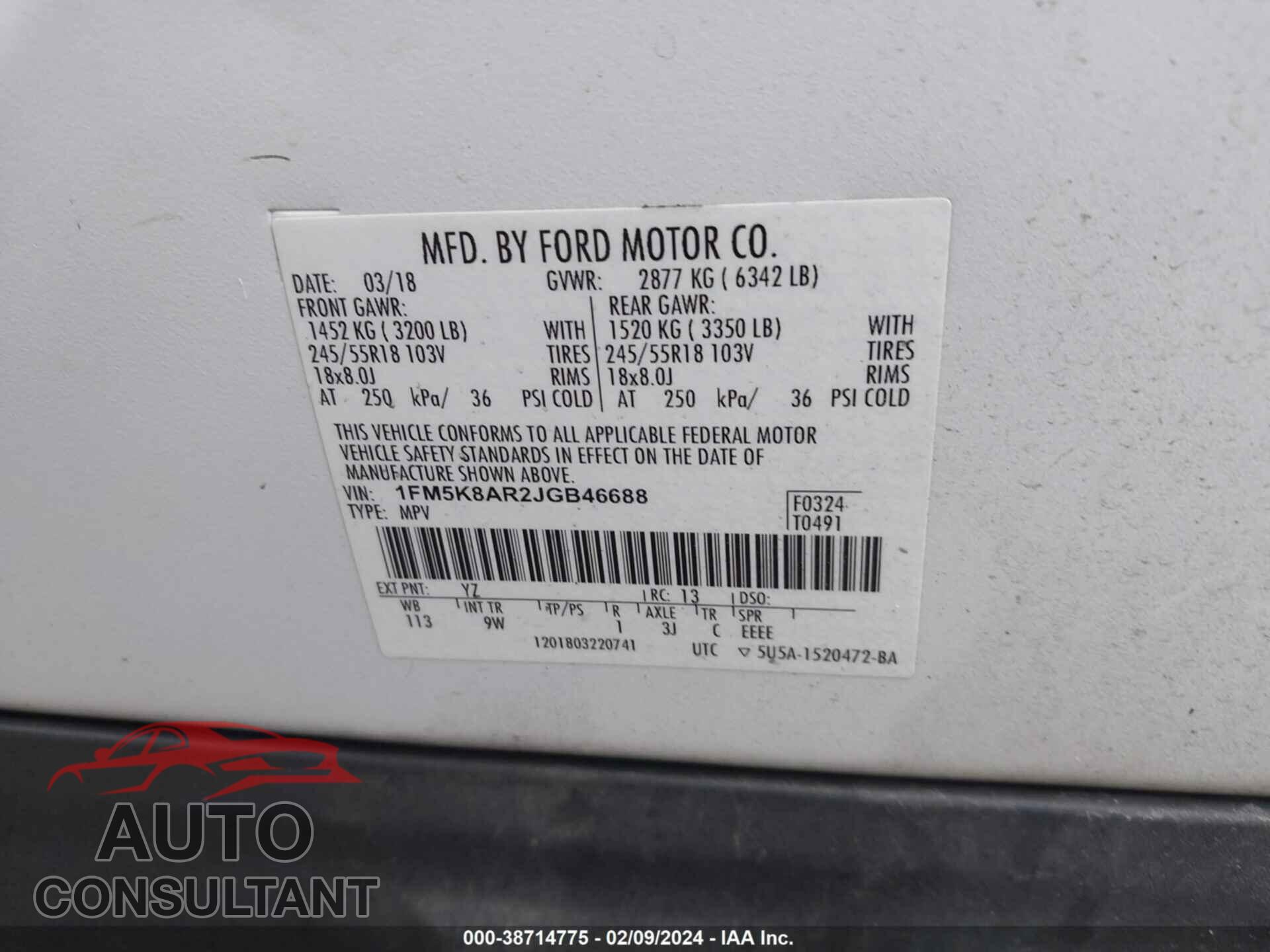 FORD POLICE INTERCEPTOR UTILITY 2018 - 1FM5K8AR2JGB46688