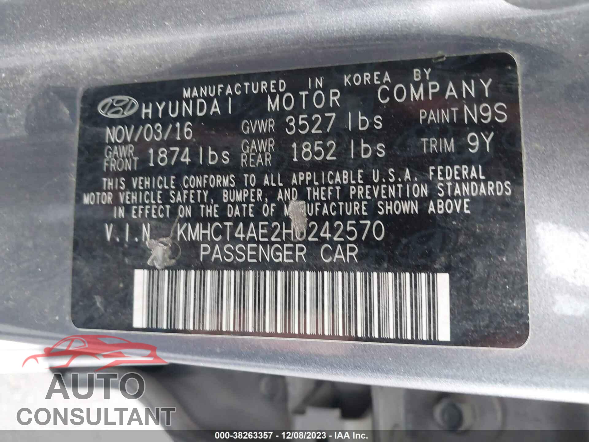 HYUNDAI ACCENT 2017 - KMHCT4AE2HU242570