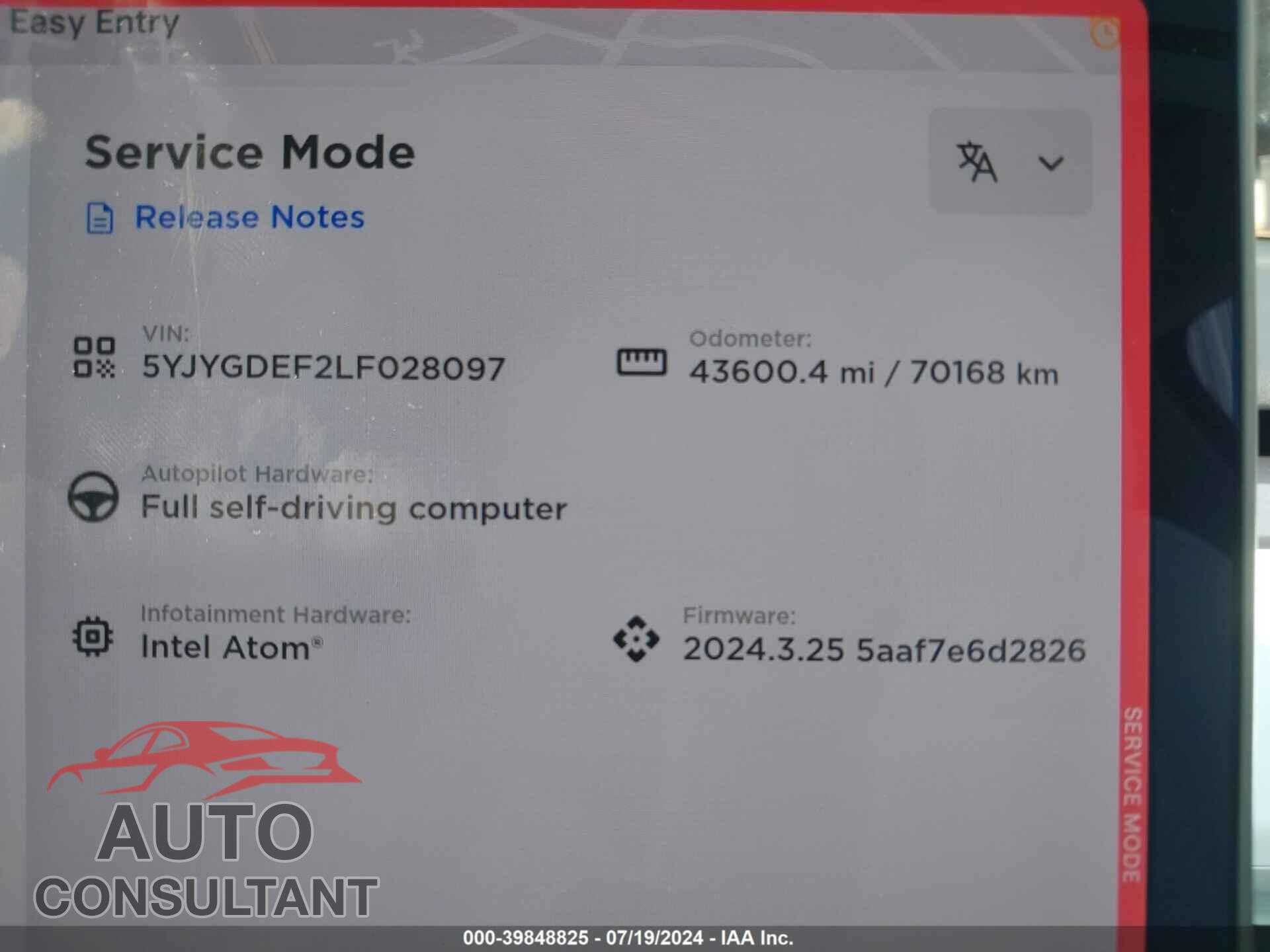 TESLA MODEL Y 2020 - 5YJYGDEF2LF028097