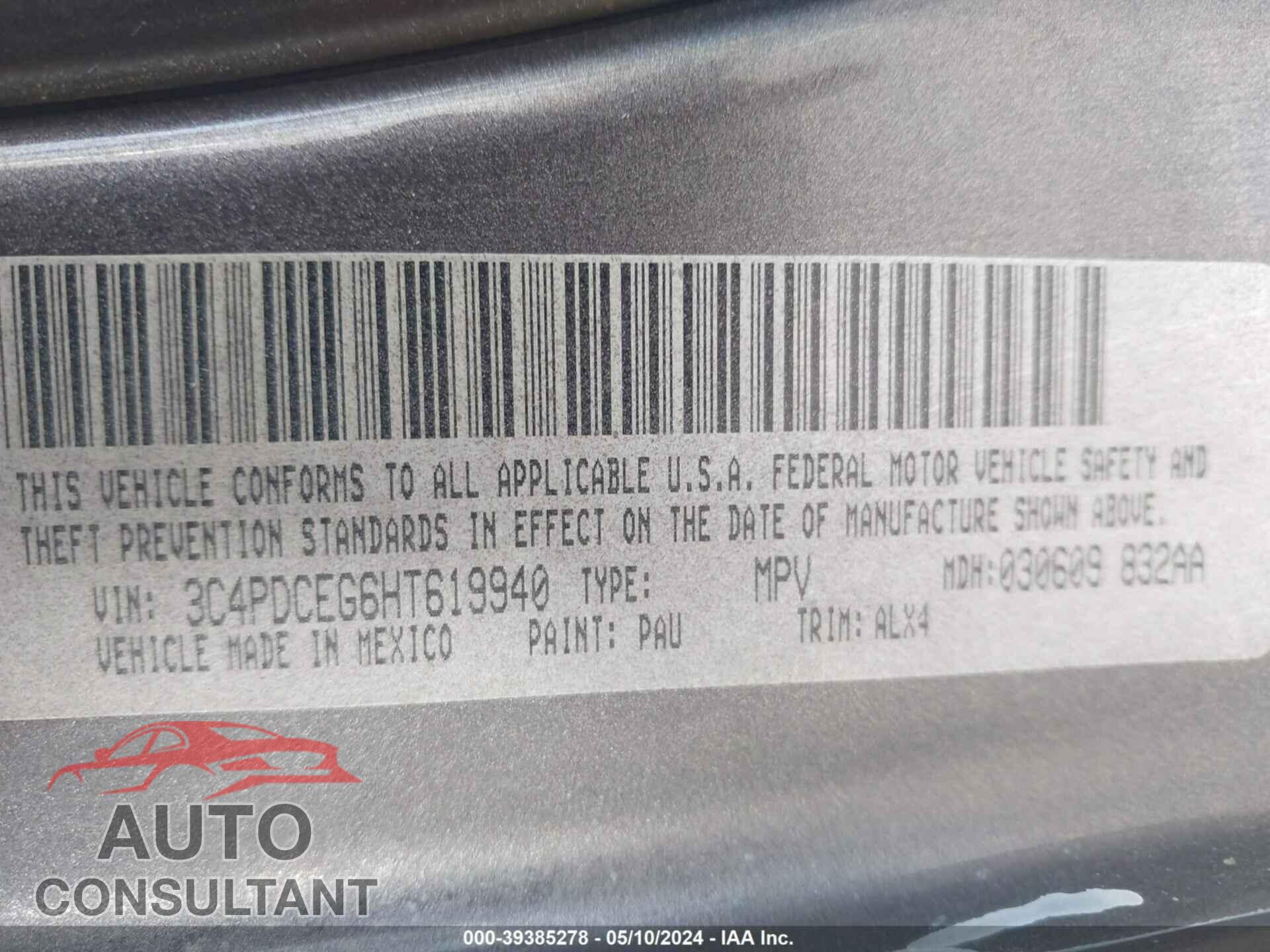 DODGE JOURNEY 2017 - 3C4PDCEG6HT619940