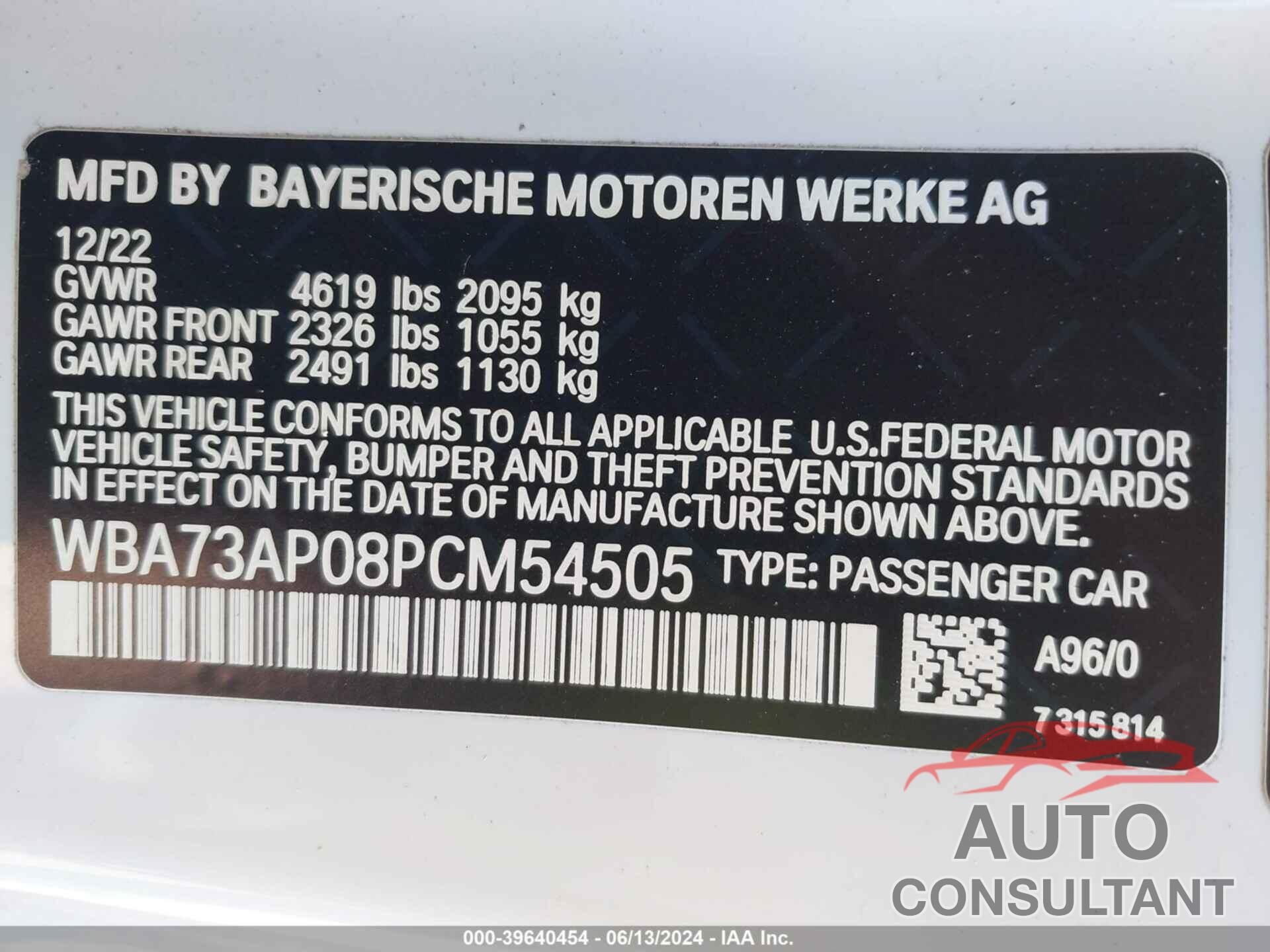 BMW 430I 2023 - WBA73AP08PCM54505