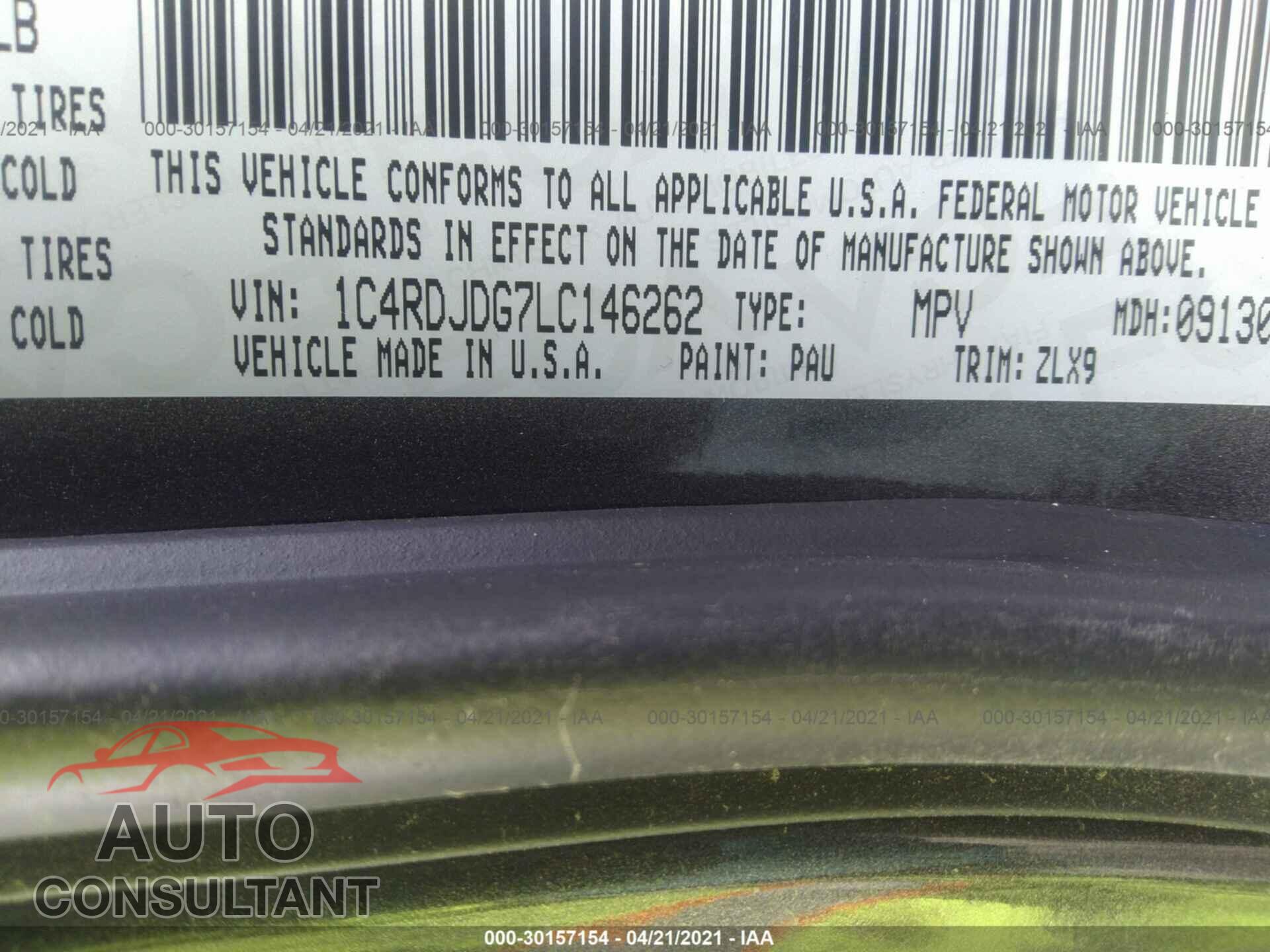 DODGE DURANGO 2020 - 1C4RDJDG7LC146262