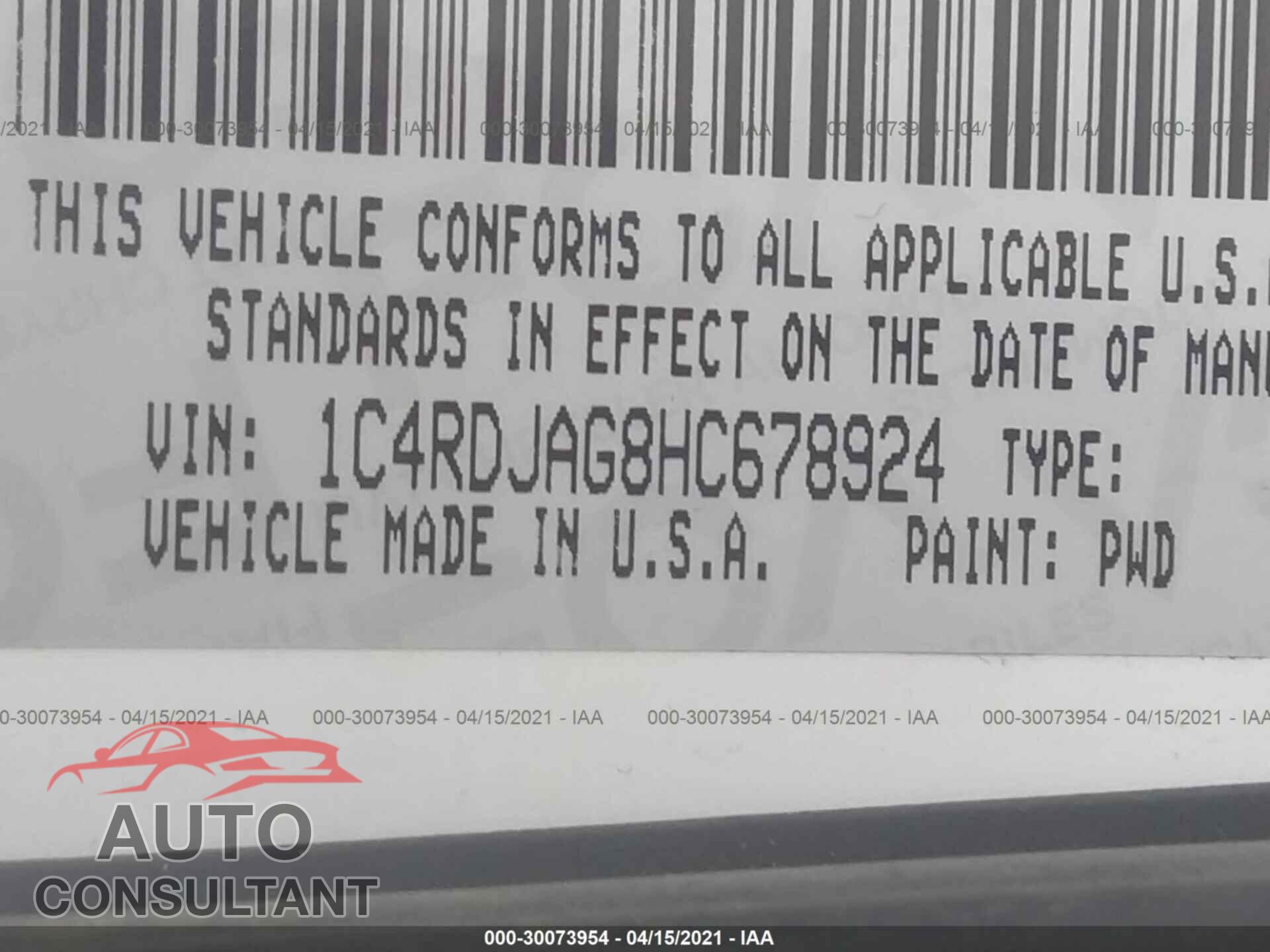 DODGE DURANGO 2017 - 1C4RDJAG8HC678924