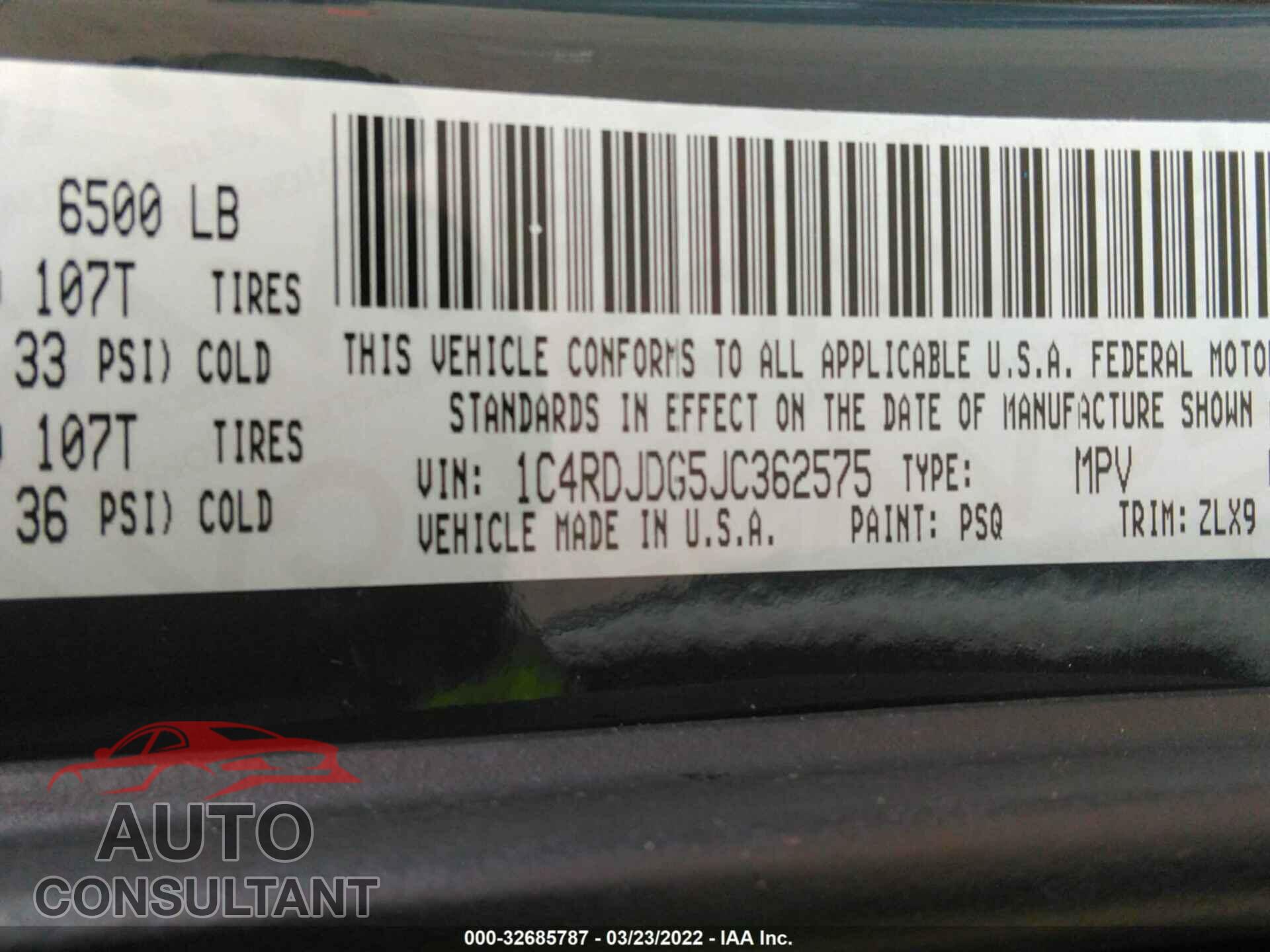 DODGE DURANGO 2018 - 1C4RDJDG5JC362575