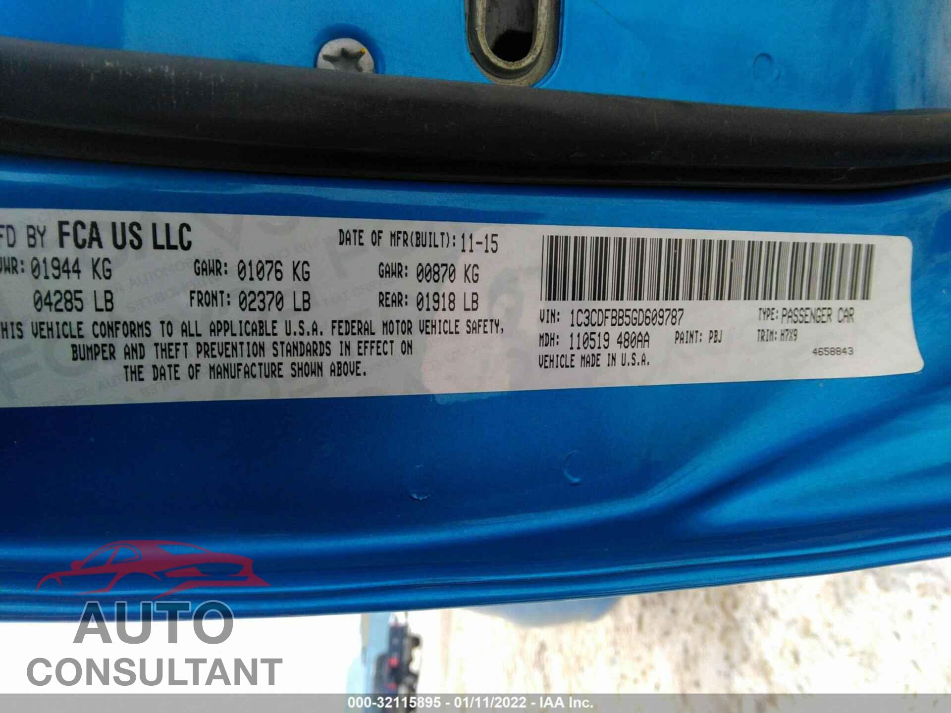 DODGE DART 2016 - 1C3CDFBB5GD609787