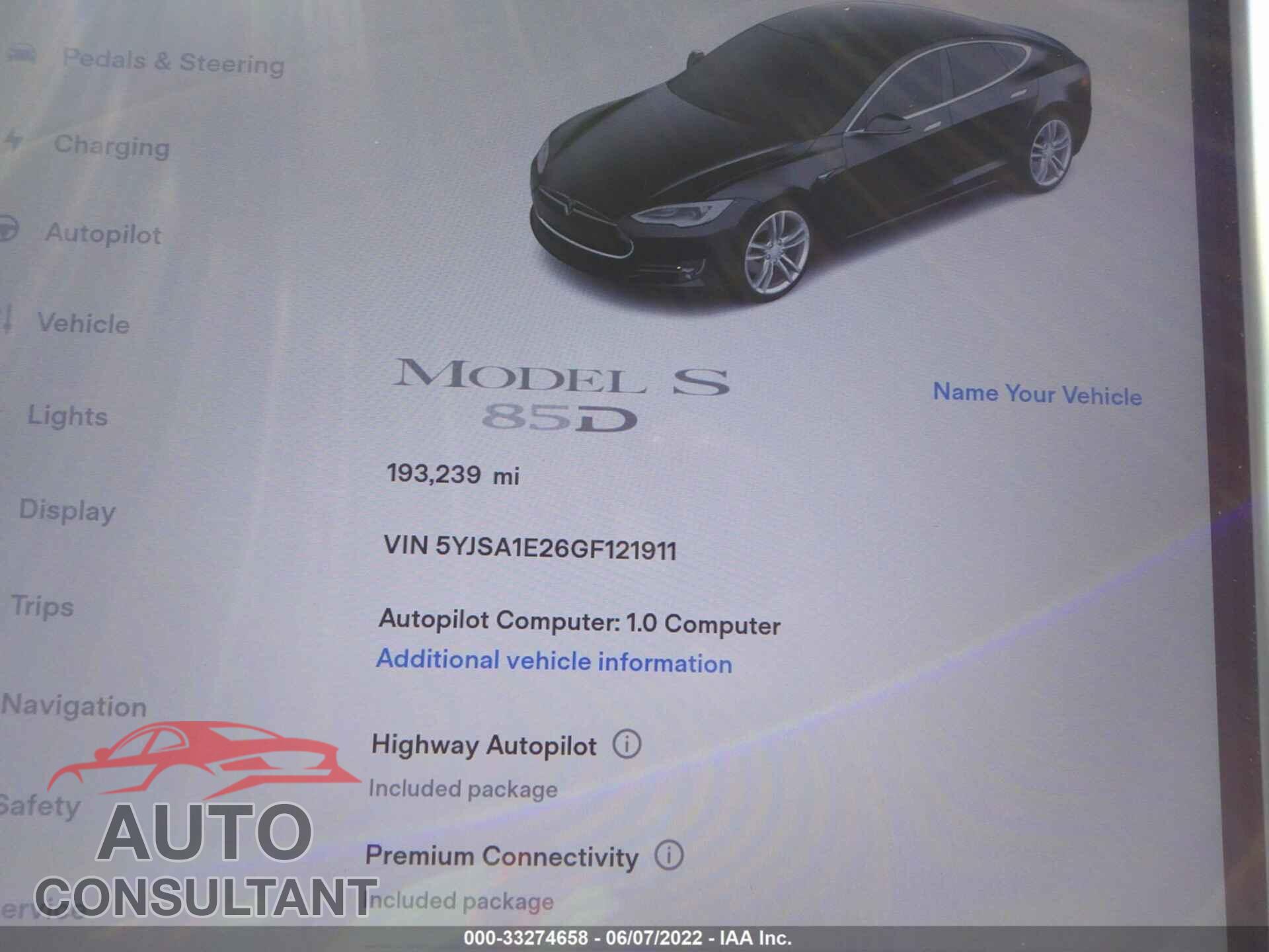 TESLA MODEL S 2016 - 5YJSA1E26GF121911