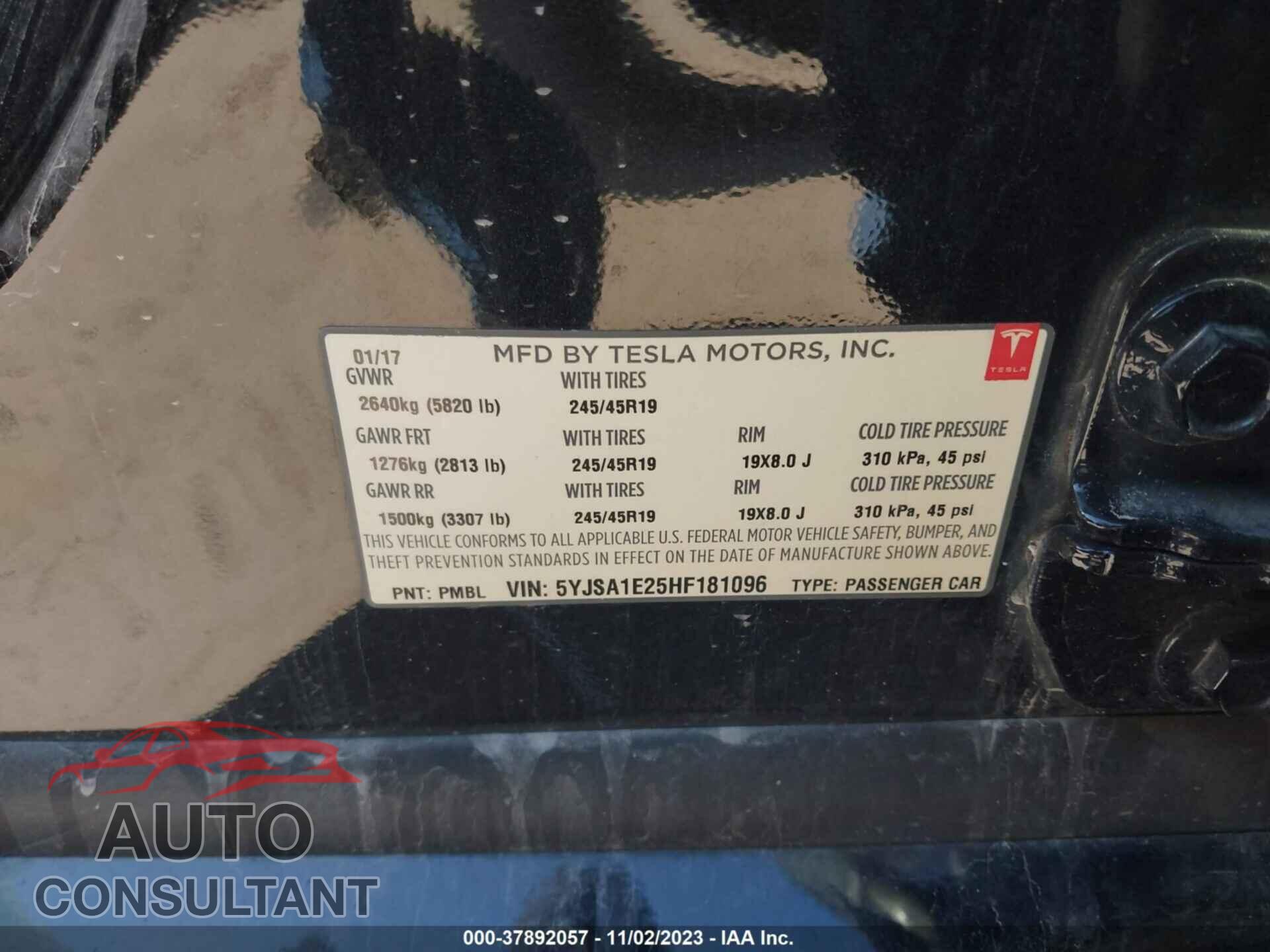 TESLA MODEL S 2017 - 5YJSA1E25HF181096