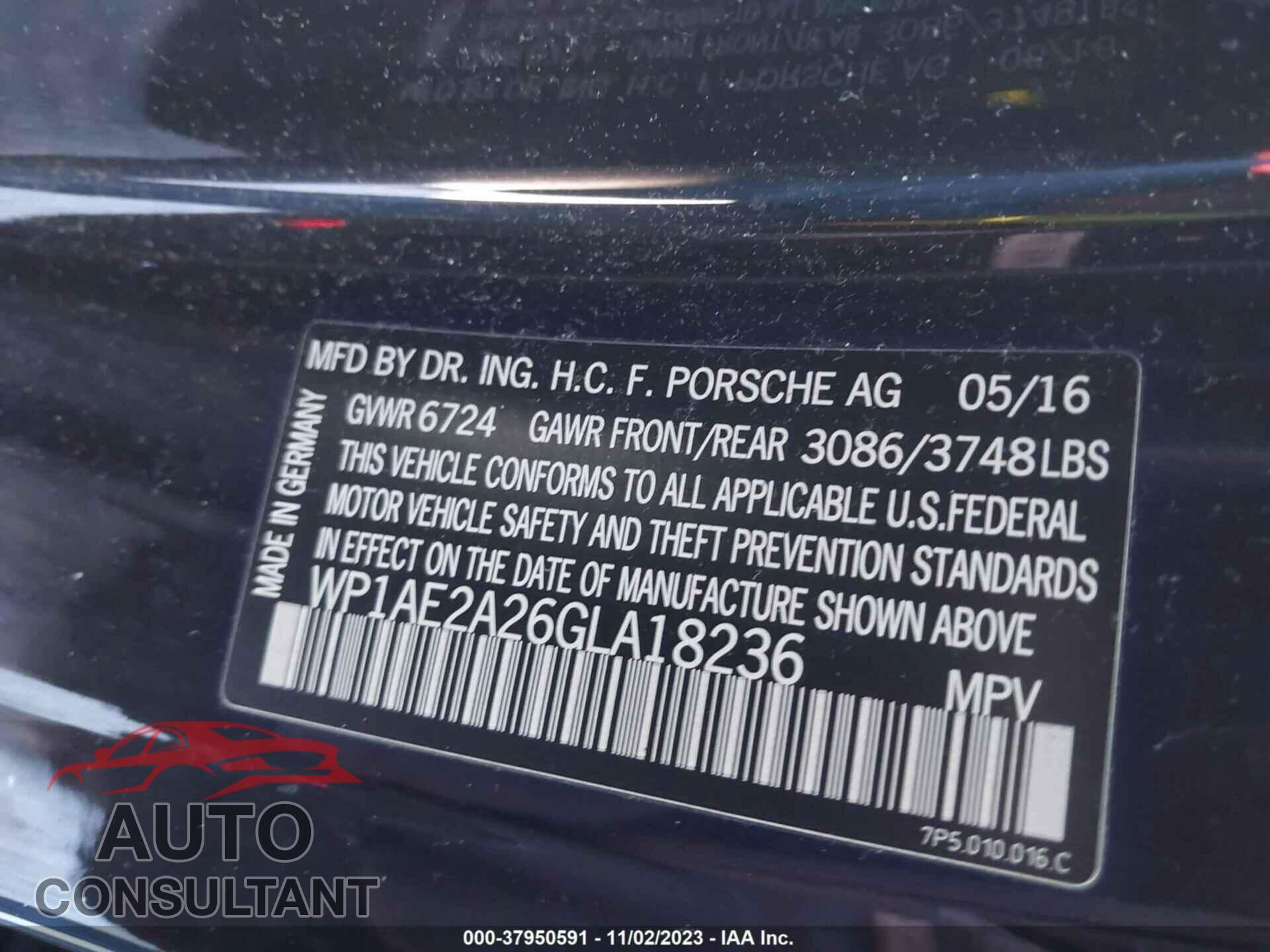 PORSCHE CAYENNE 2016 - WP1AE2A26GLA18236