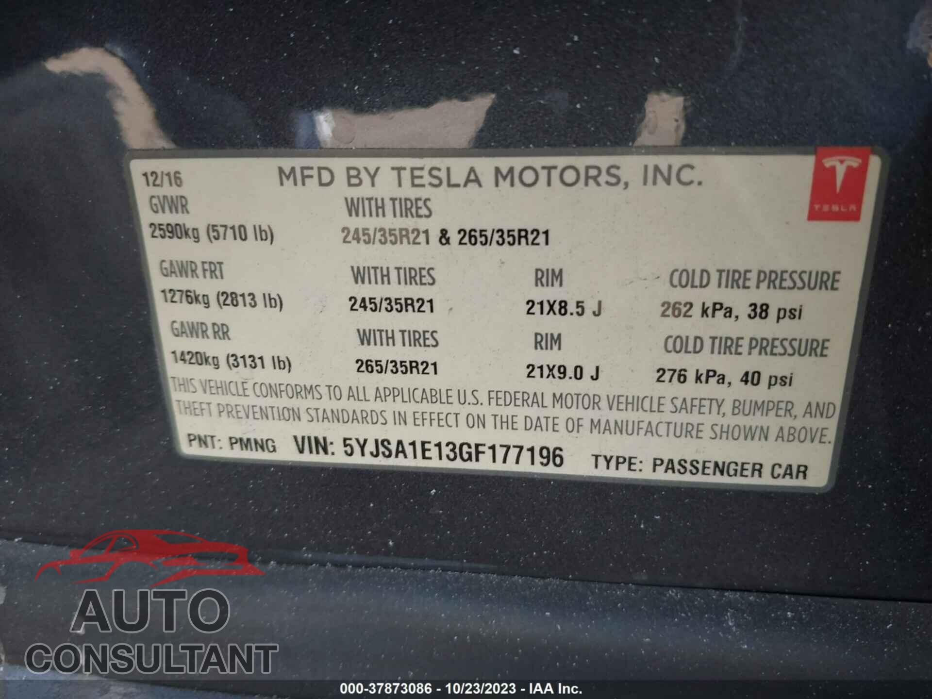 TESLA MODEL S 2016 - 5YJSA1E13GF177196