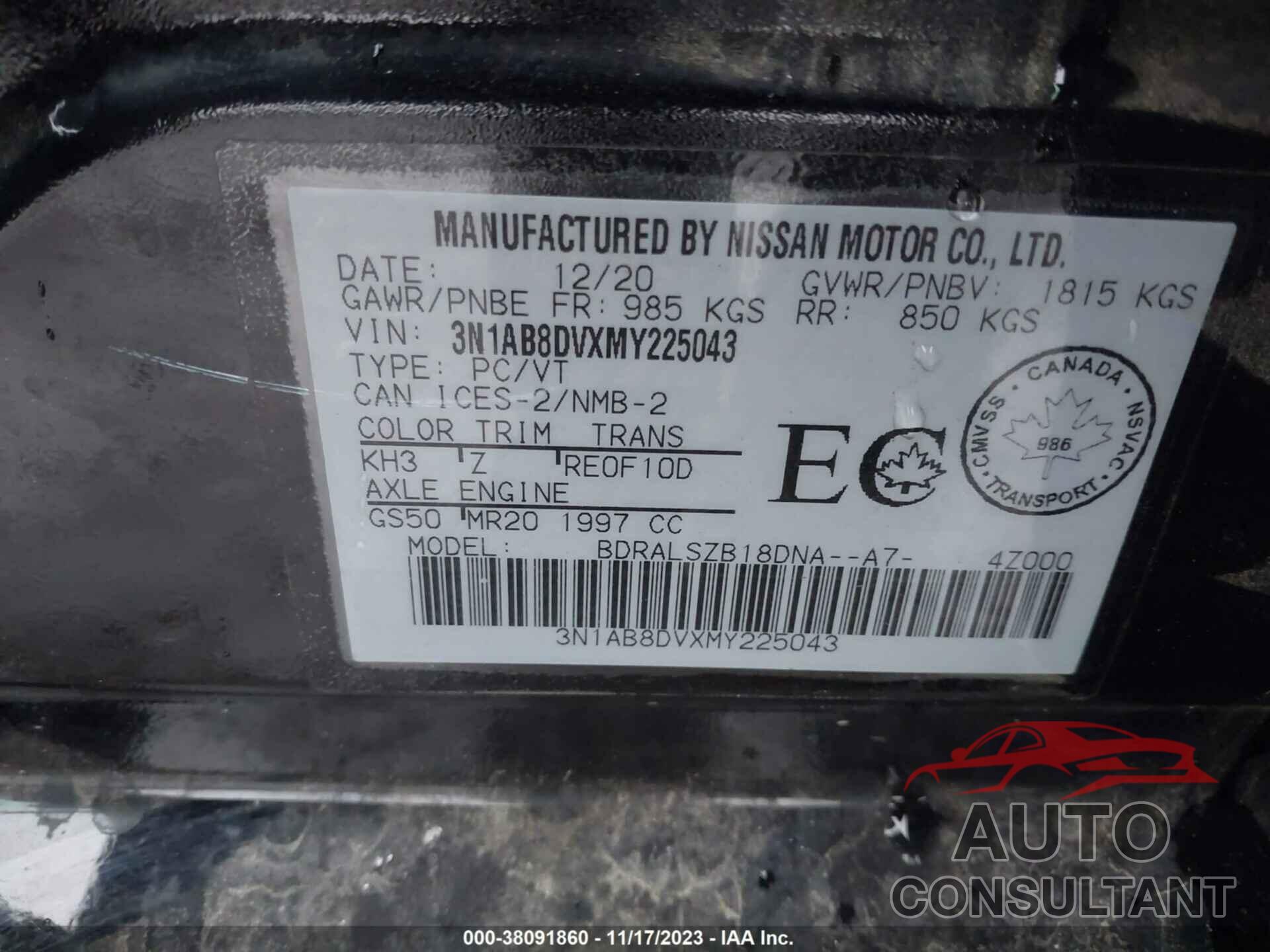 NISSAN SENTRA 2021 - 3N1AB8DVXMY225043