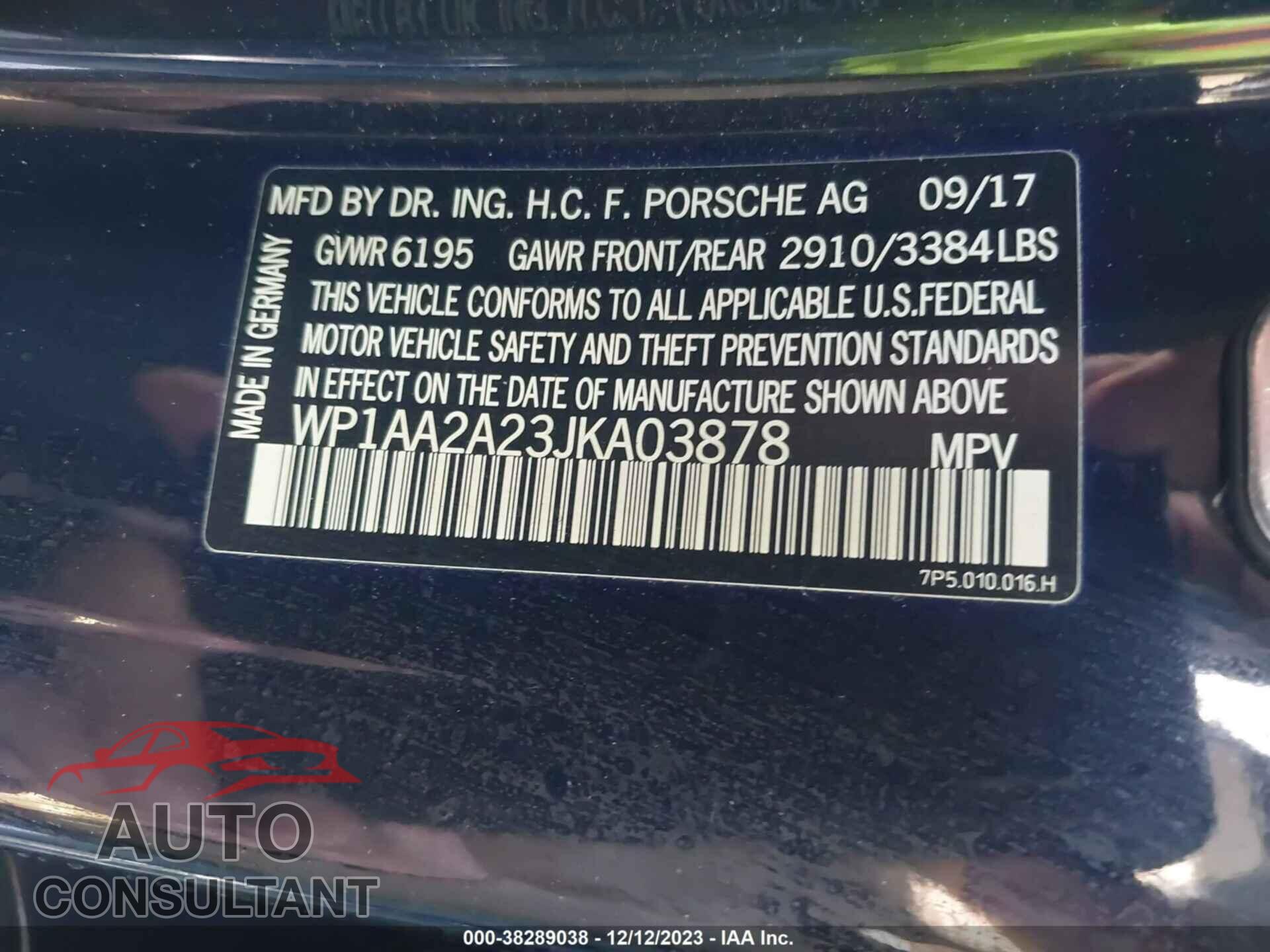 PORSCHE CAYENNE 2018 - WP1AA2A23JKA03878