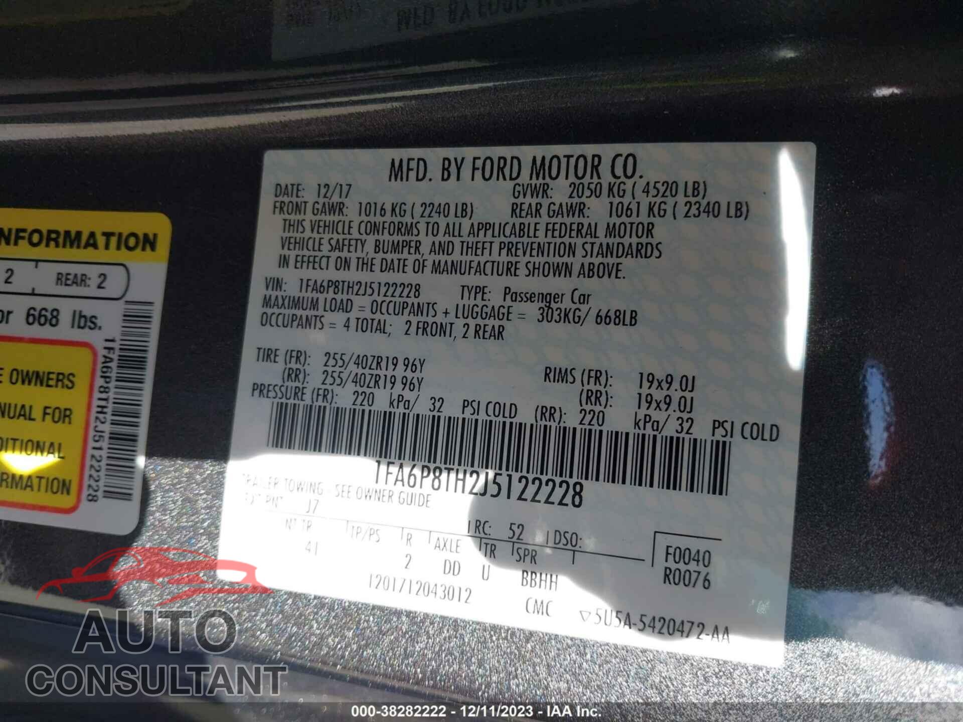 FORD MUSTANG 2018 - 1FA6P8TH2J5122228