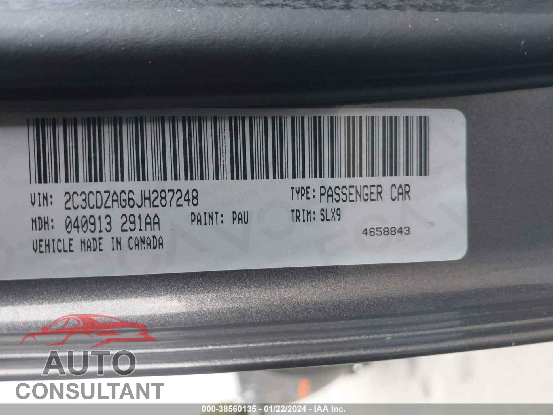 DODGE CHALLENGER 2018 - 2C3CDZAG6JH287248
