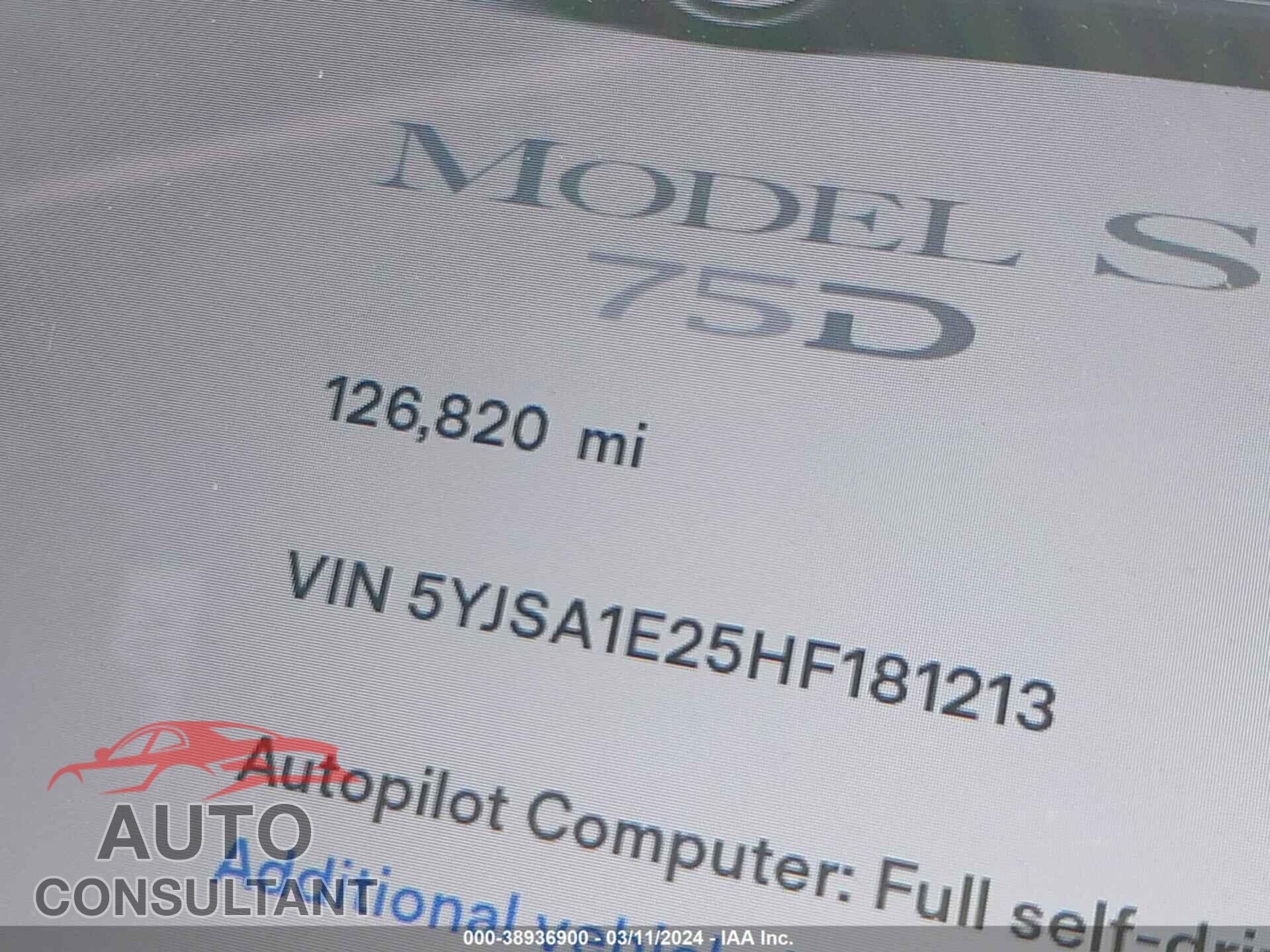 TESLA MODEL S 2017 - 5YJSA1E25HF181213