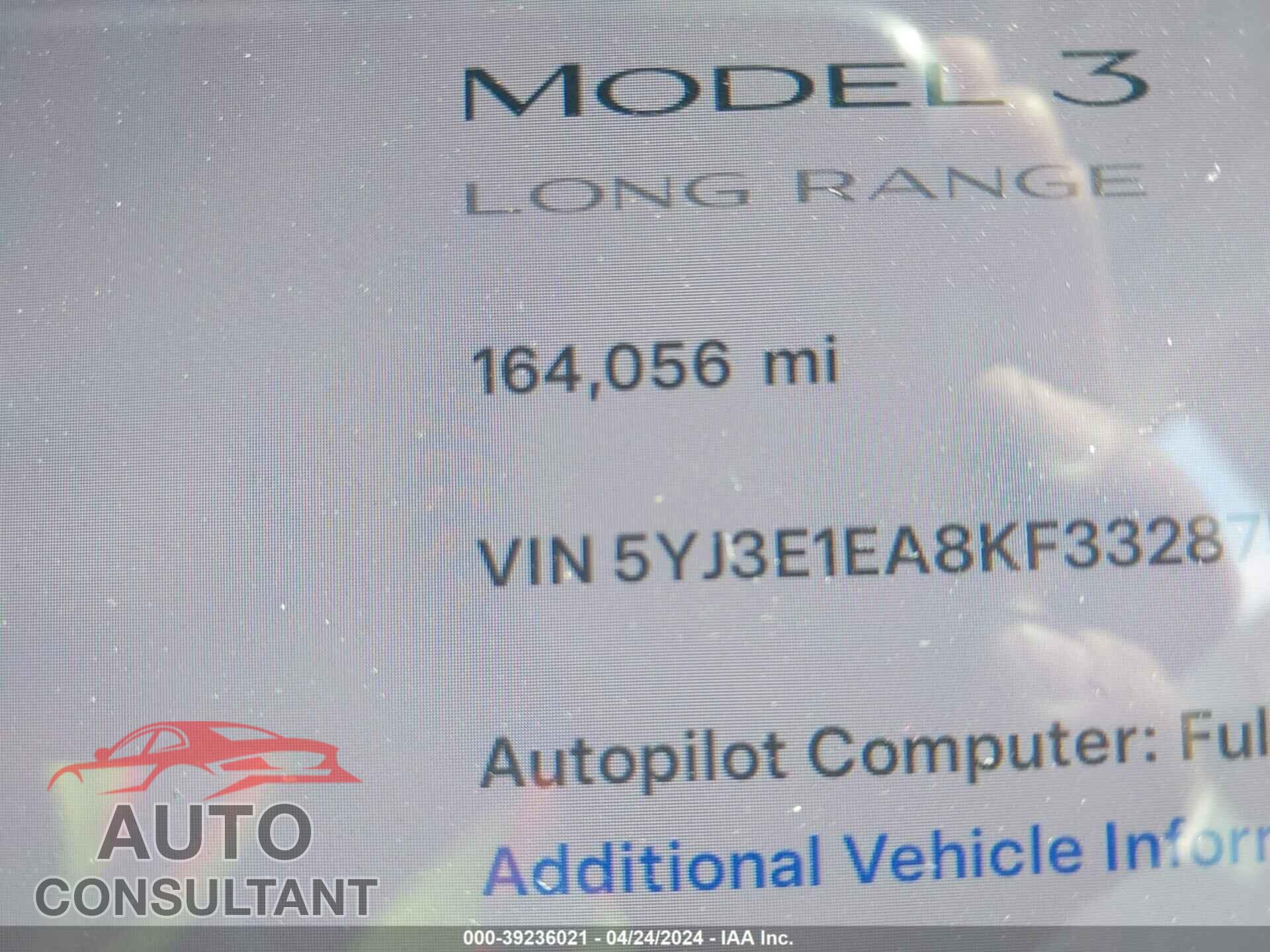 TESLA MODEL 3 2019 - 5YJ3E1EA8KF332875