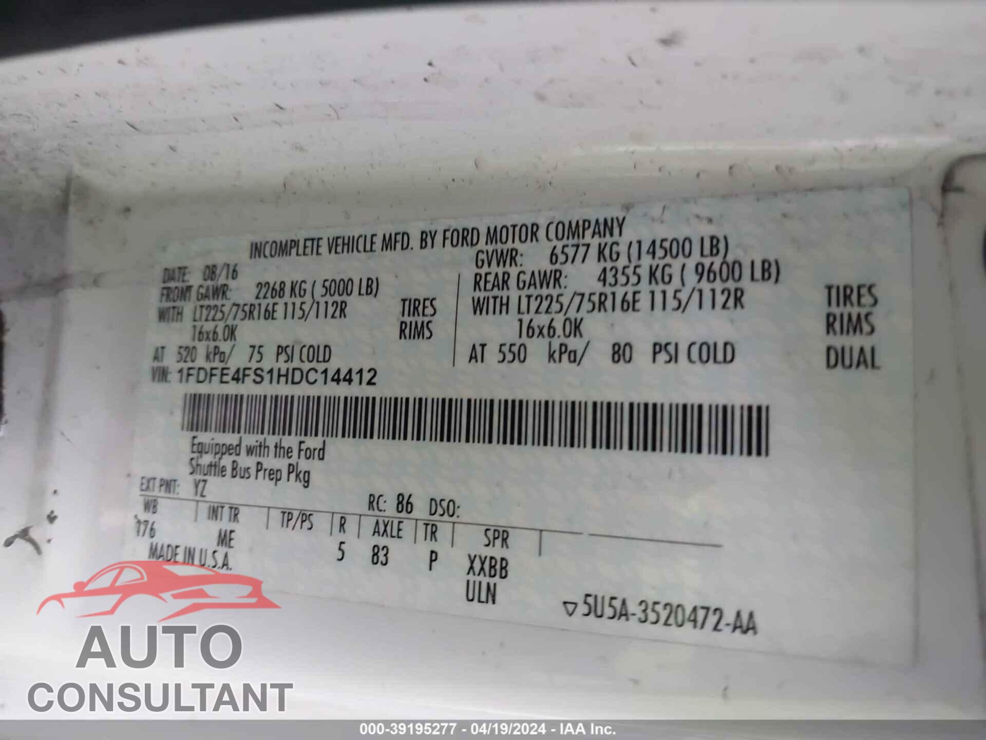 FORD ECONOLINE 2017 - 1FDFE4FS5HDC12775