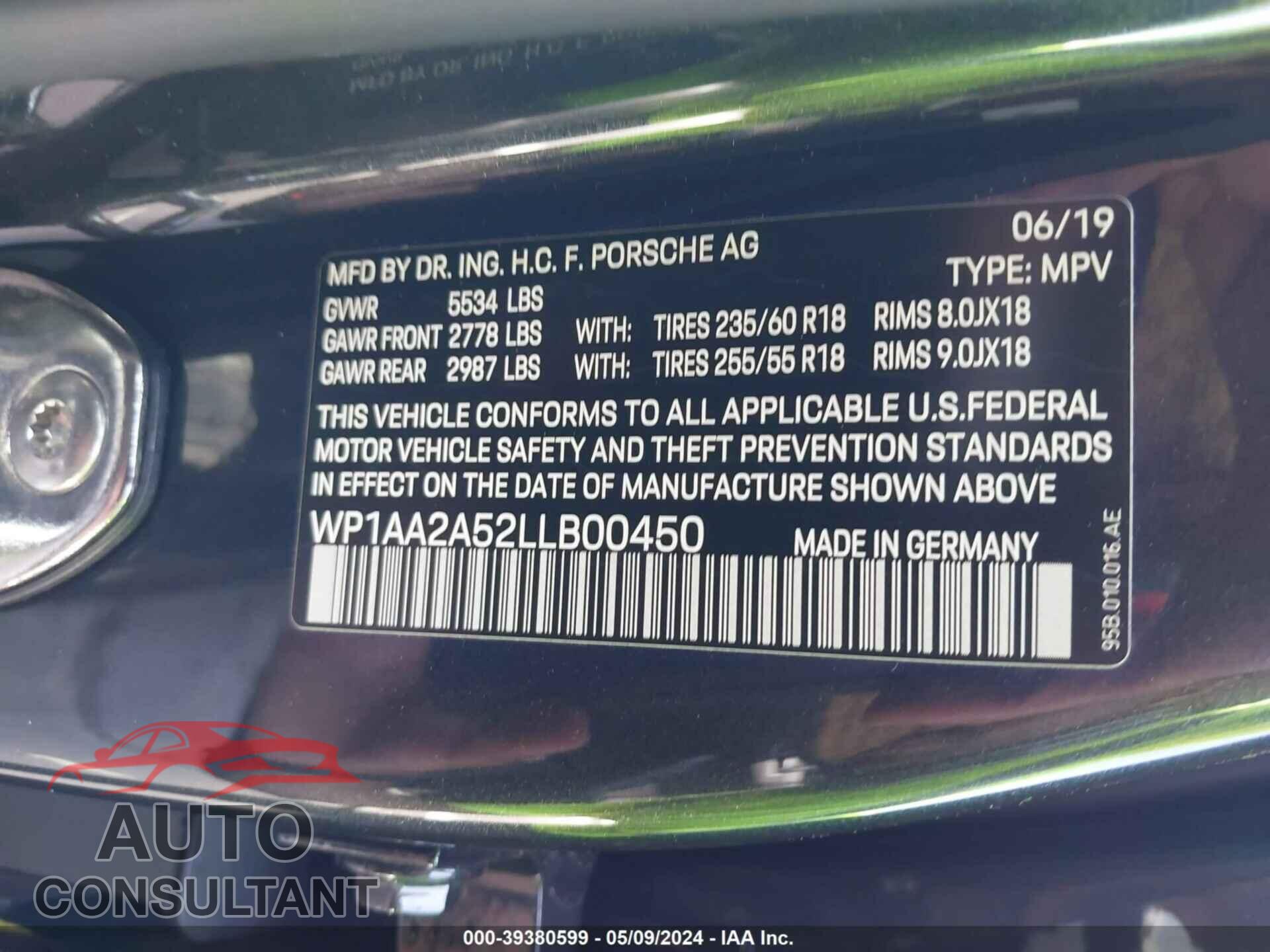 PORSCHE MACAN 2020 - WP1AA2A52LLB00450