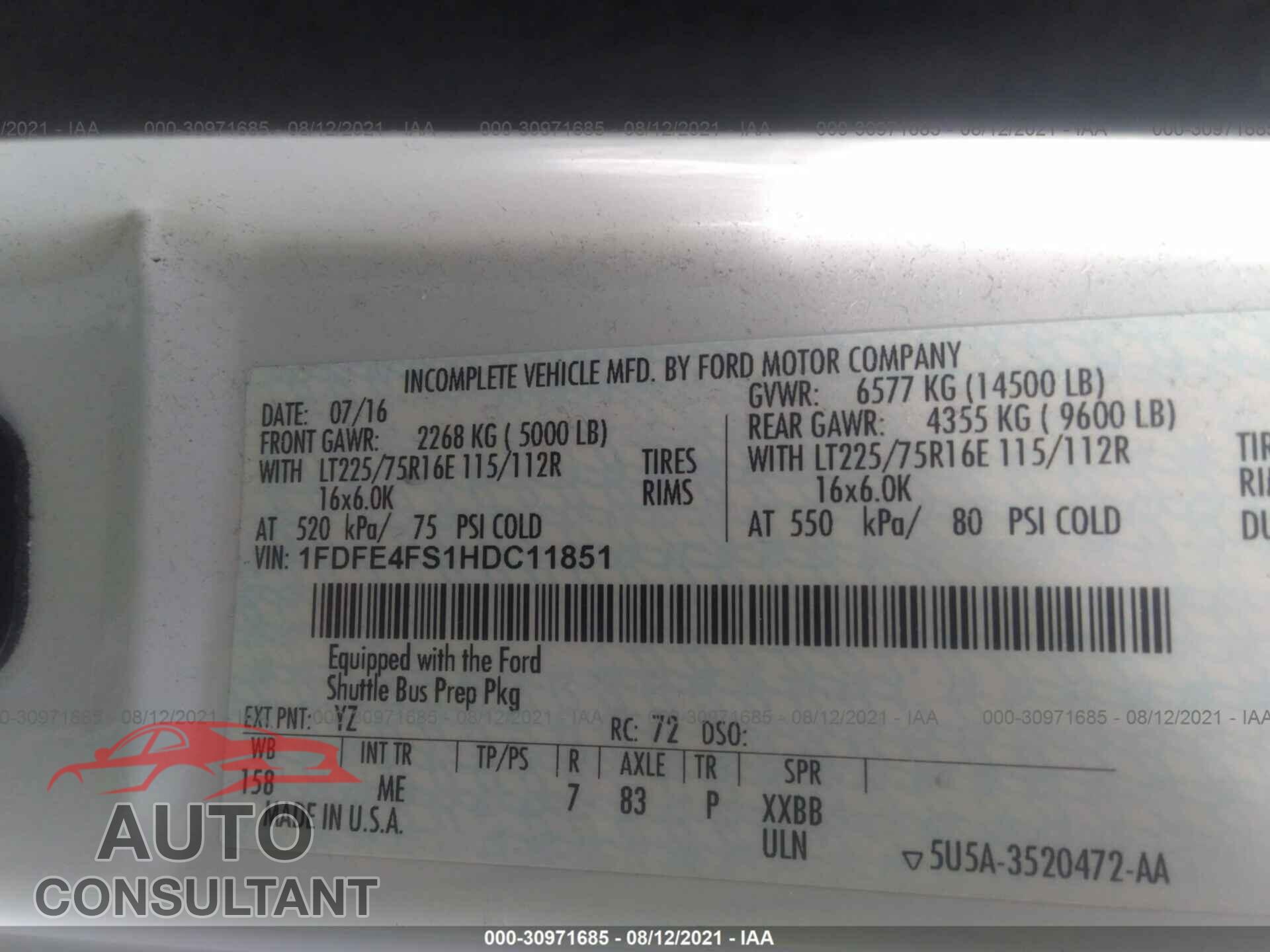 FORD E-SERIES CUTAWAY 2017 - 1FDFE4FS1HDC11851