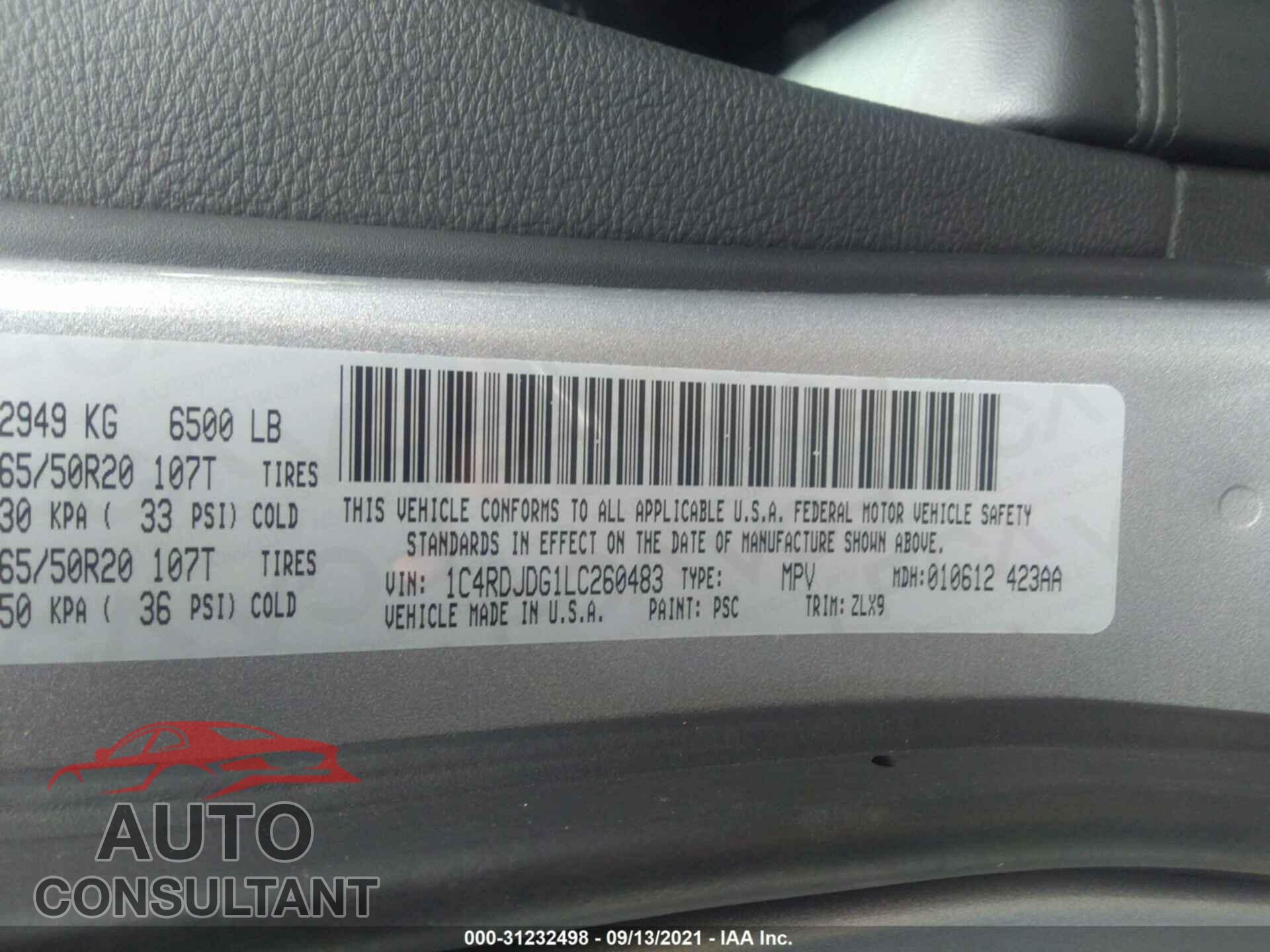 DODGE DURANGO 2020 - 1C4RDJDG1LC260483