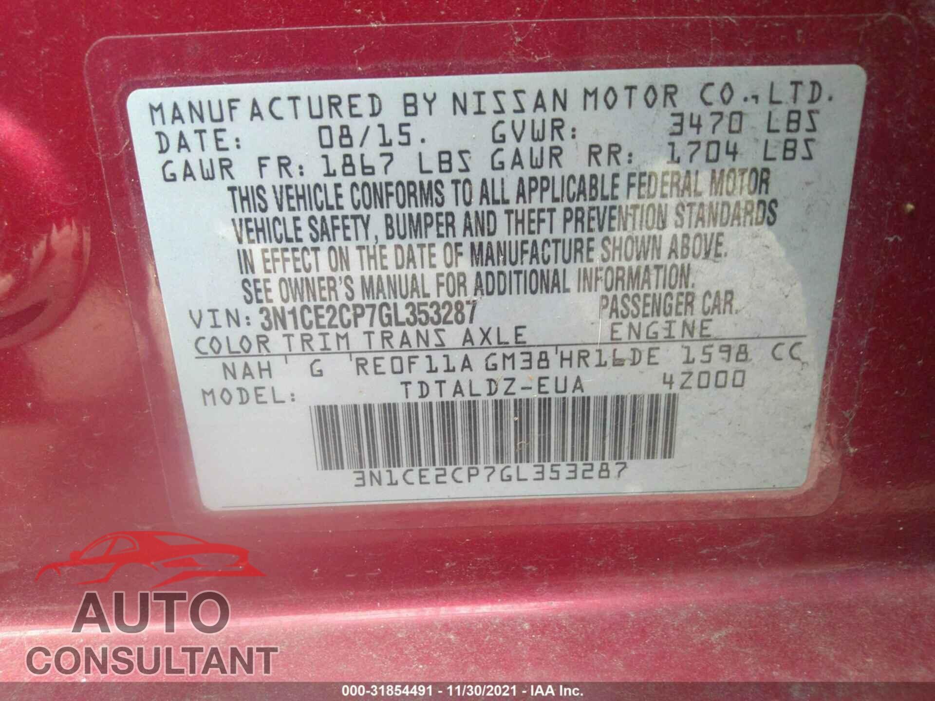 NISSAN VERSA NOTE 2016 - 3N1CE2CP7GL353287