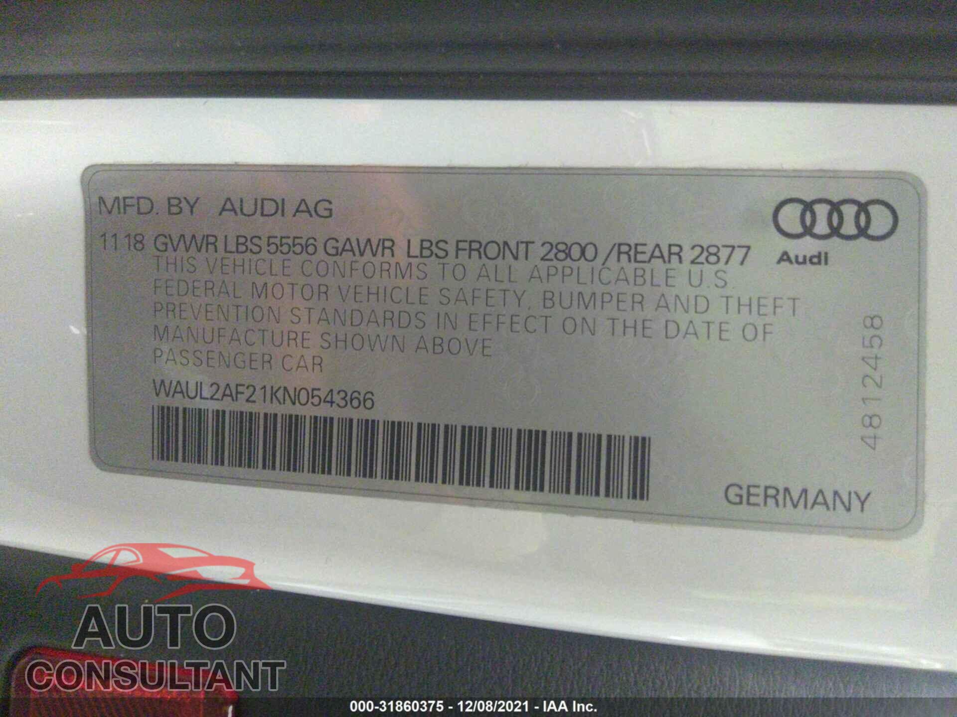 AUDI A6 2019 - WAUL2AF21KN054366