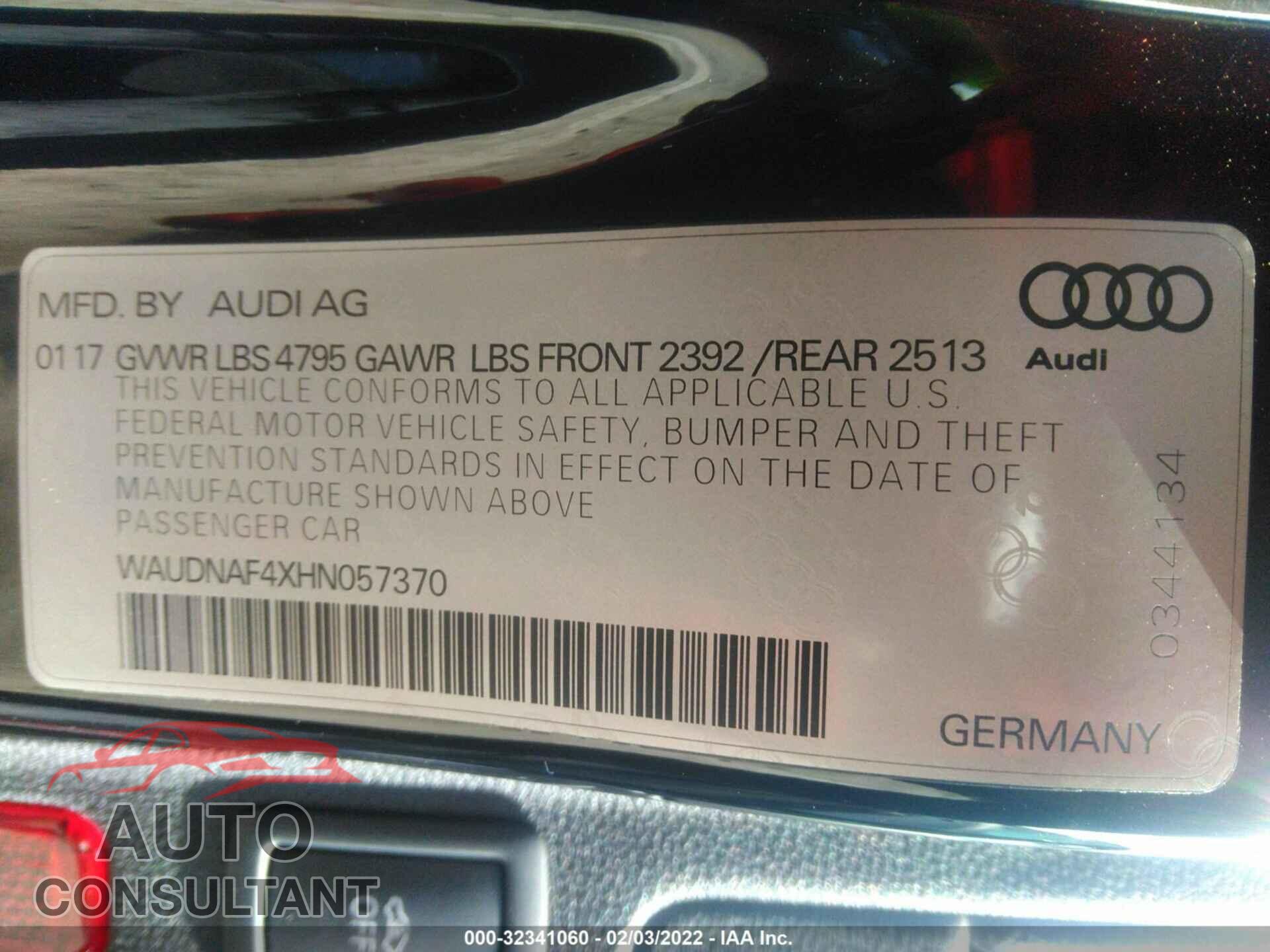 AUDI A4 2017 - WAUDNAF4XHN057370