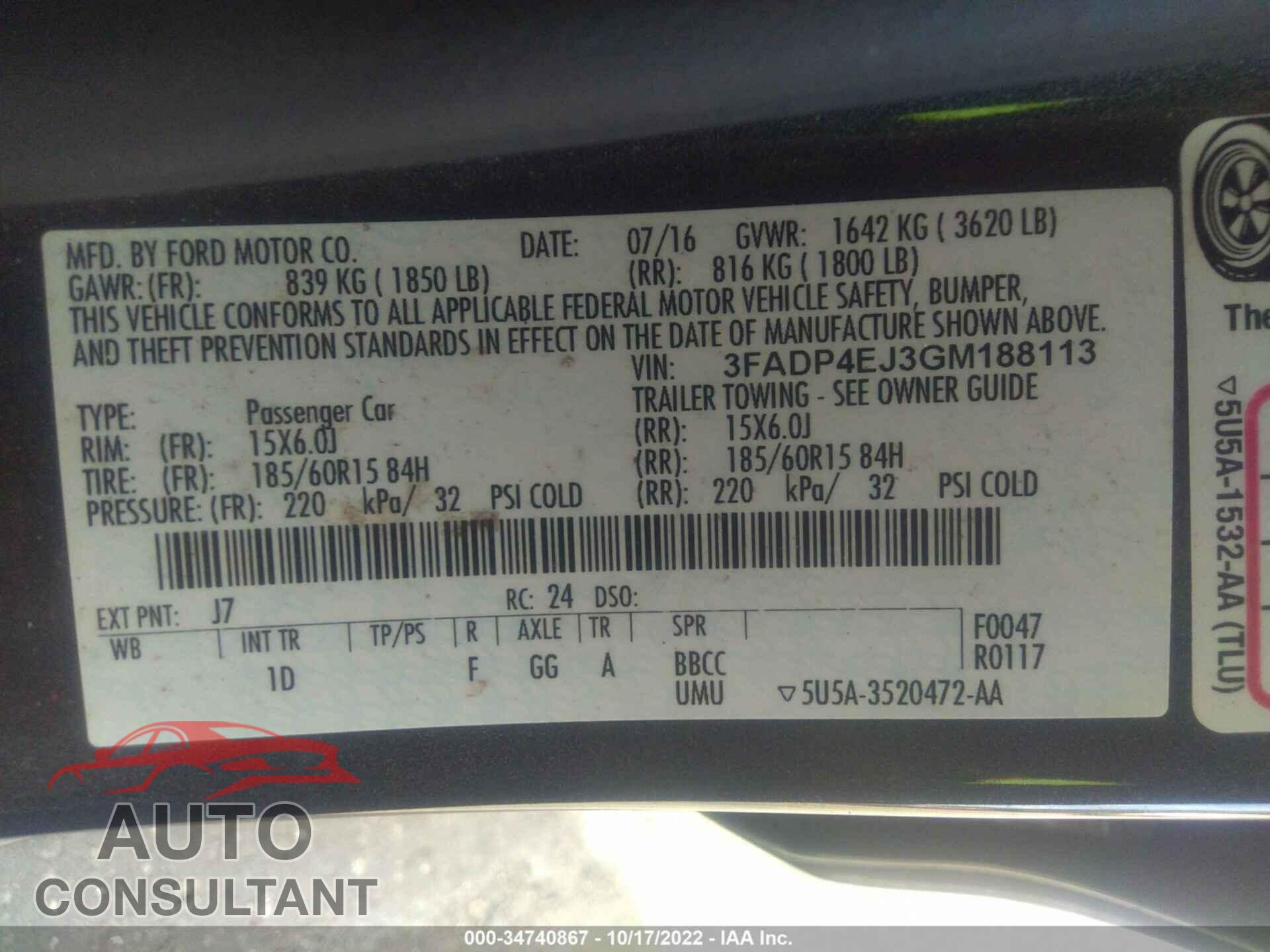 FORD FIESTA 2016 - 3FADP4EJ3GM188113