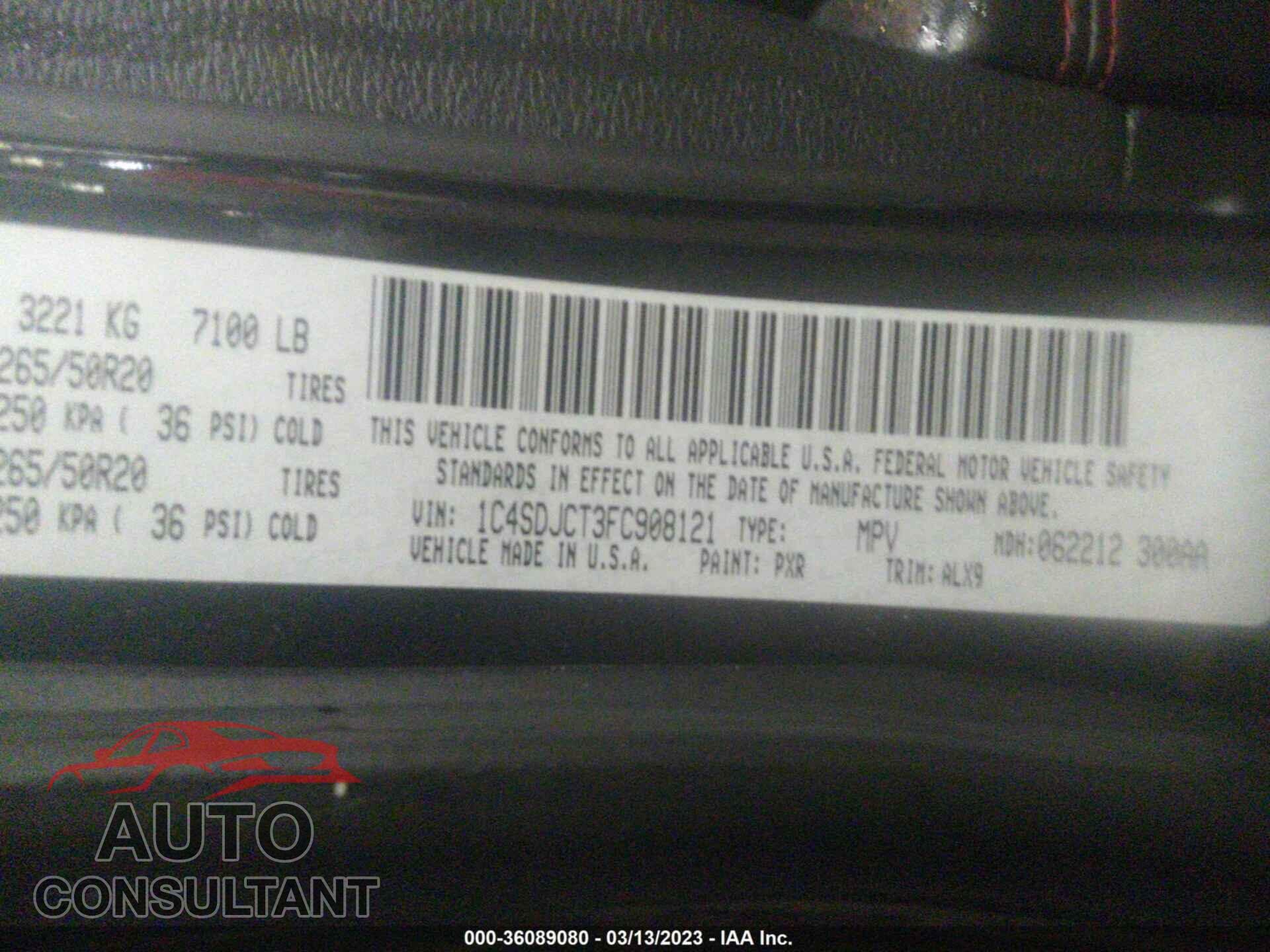 DODGE DURANGO 2015 - 1C4SDJCT3FC908121