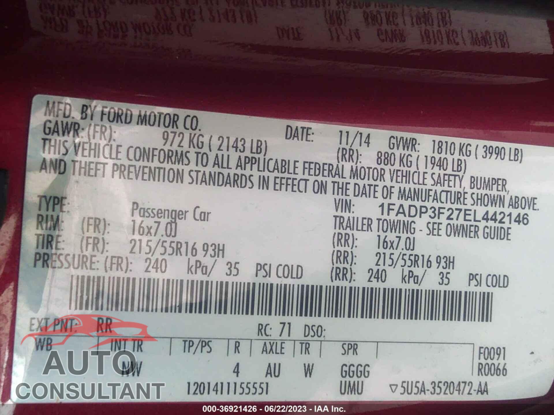 FORD FOCUS 2014 - 1FADP3F27EL442146