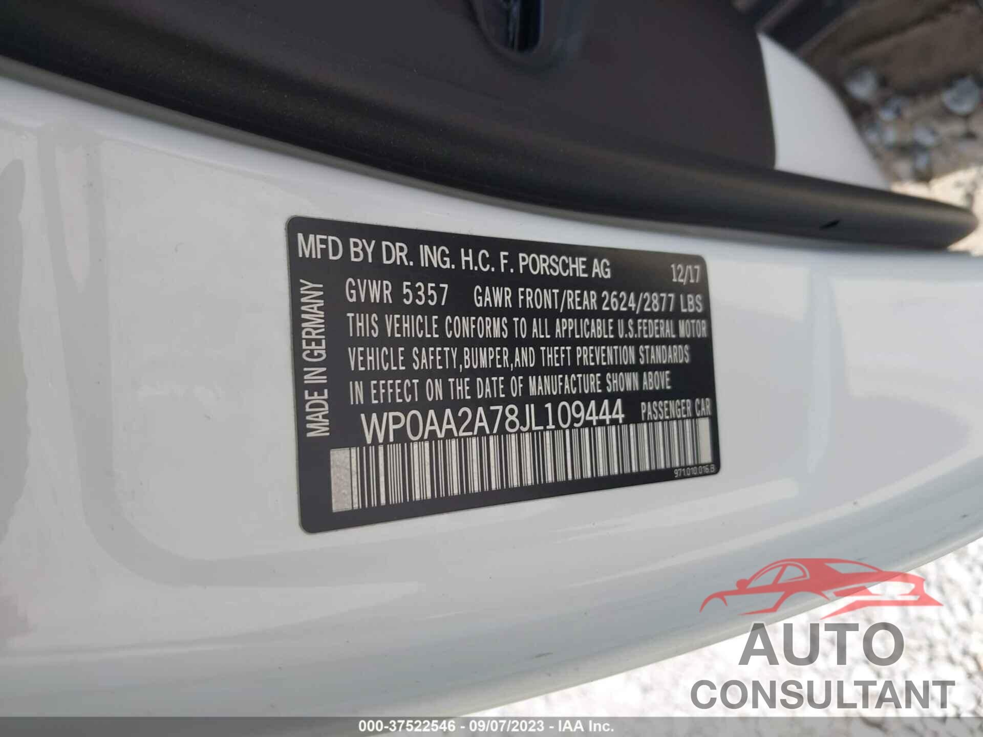 PORSCHE PANAMERA 2018 - WP0AA2A78JL109444