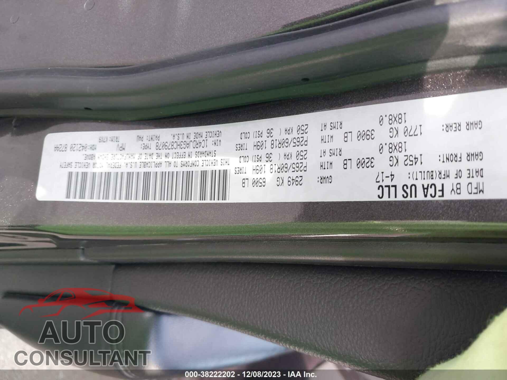 DODGE DURANGO 2017 - 1C4RDJAG3HC879078
