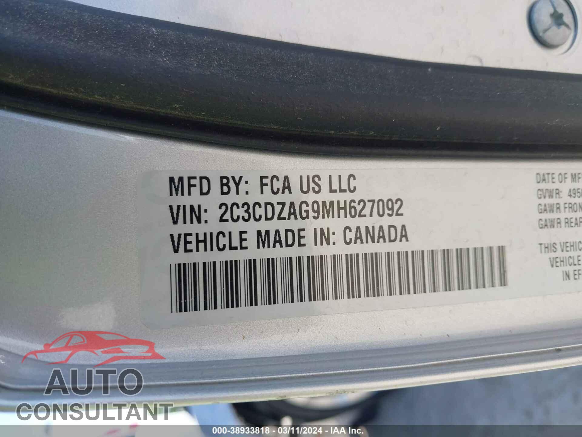 DODGE CHALLENGER 2021 - 2C3CDZAG9MH627092