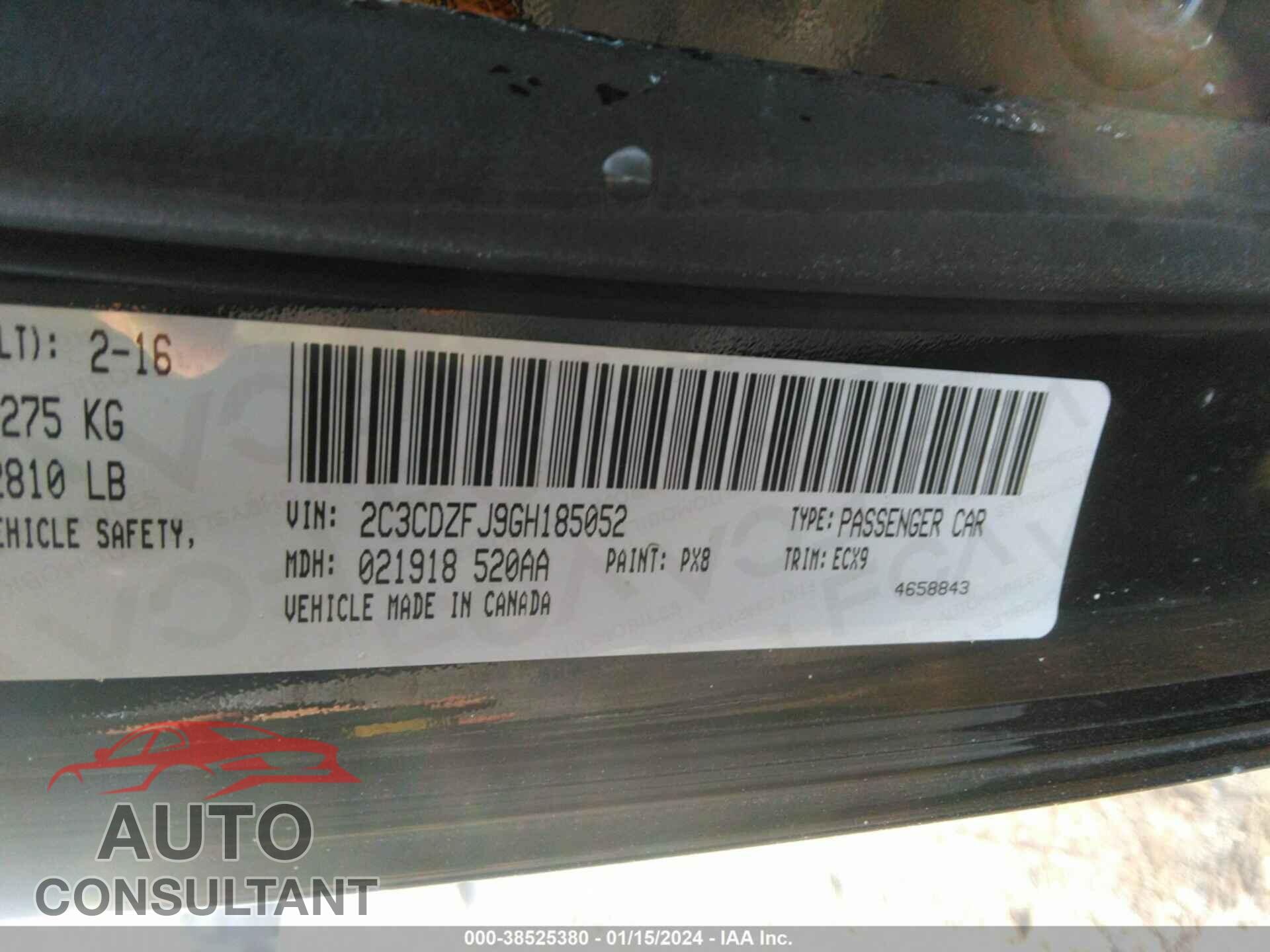 DODGE CHALLENGER 2016 - 2C3CDZFJ9GH185052