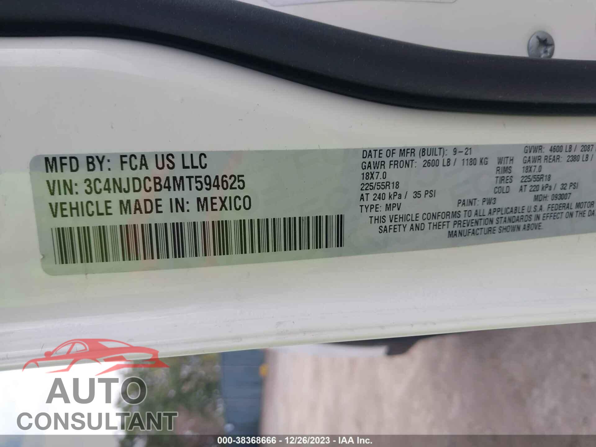 JEEP COMPASS 2021 - 3C4NJDCB4MT594625