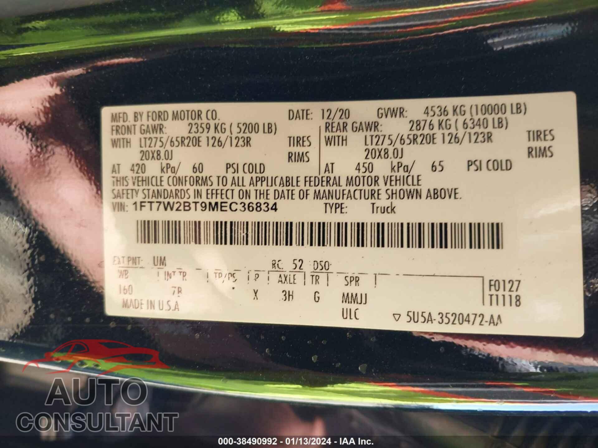 FORD F-250 2021 - 1FT7W2BT9MEC36834