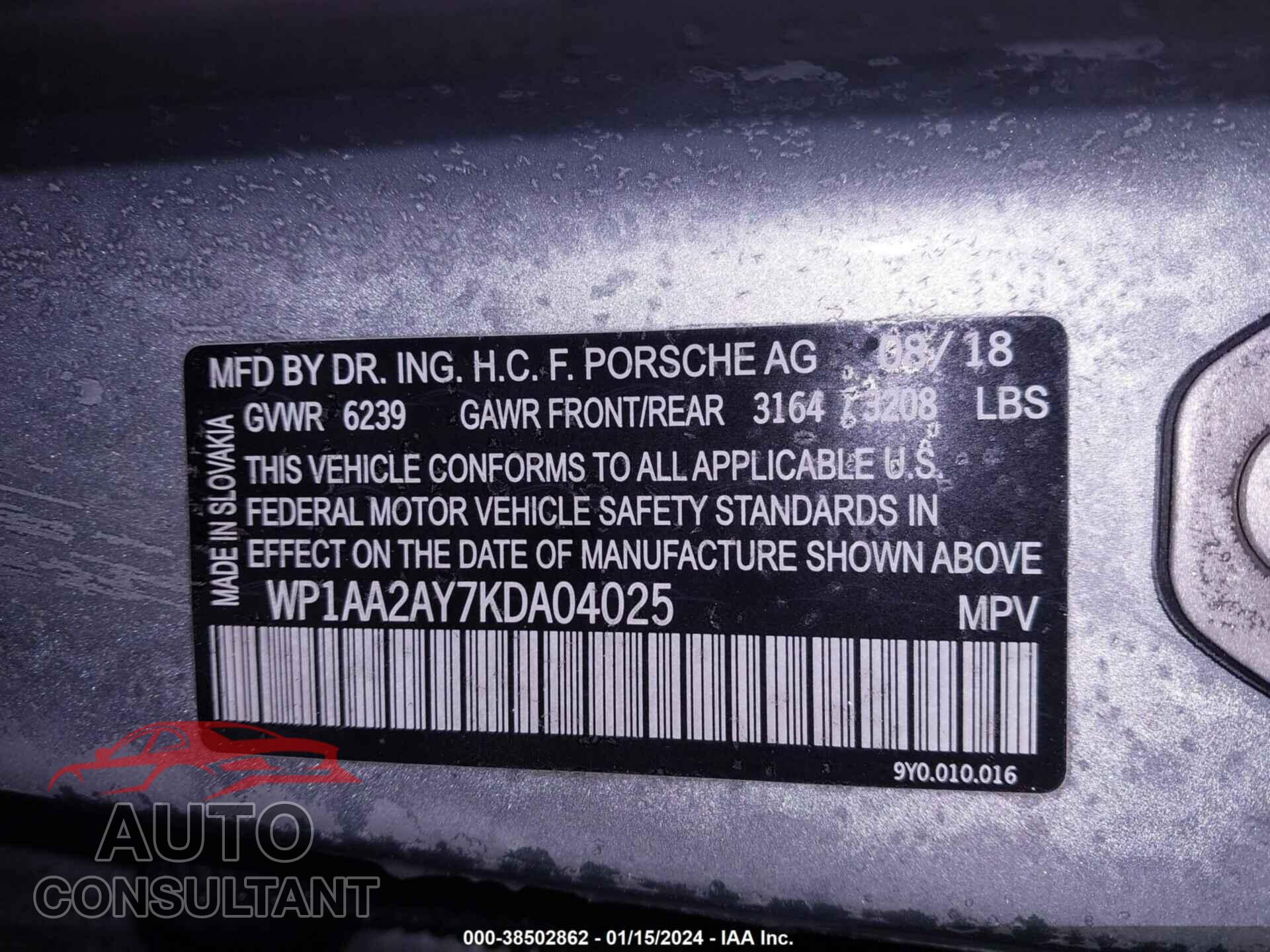 PORSCHE CAYENNE 2019 - WP1AA2AY7KDA04025