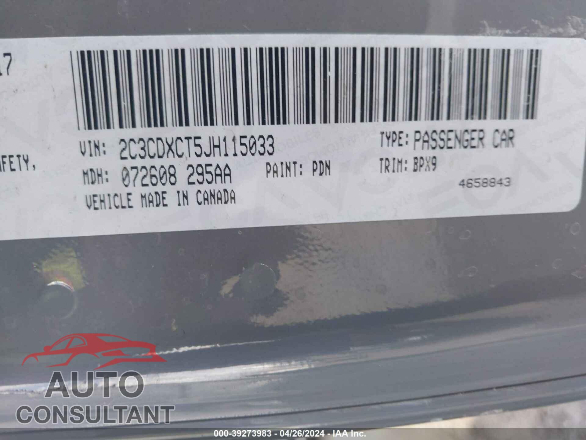 DODGE CHARGER 2018 - 2C3CDXCT5JH115033