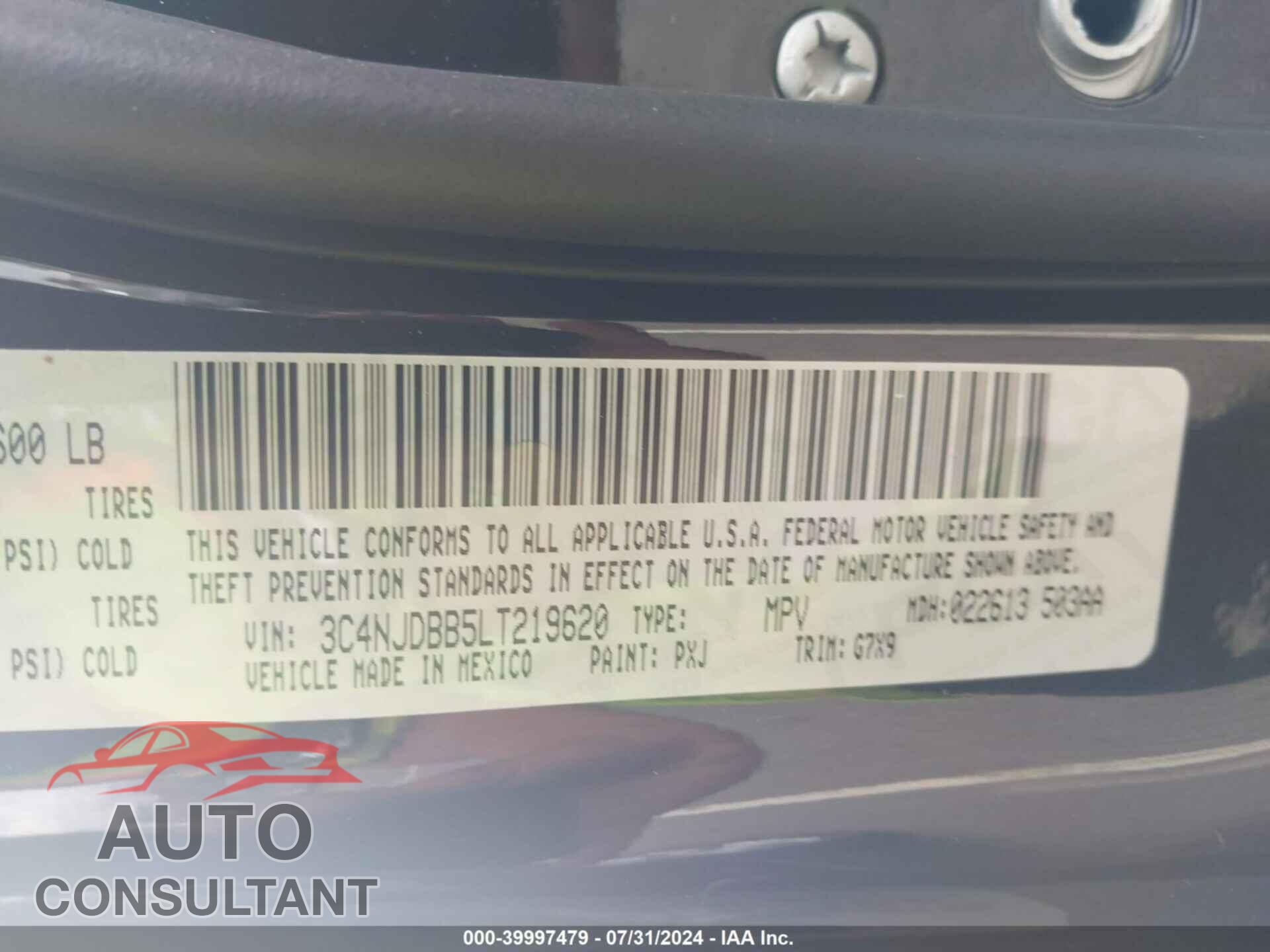 JEEP COMPASS 2020 - 3C4NJDBB5LT219620