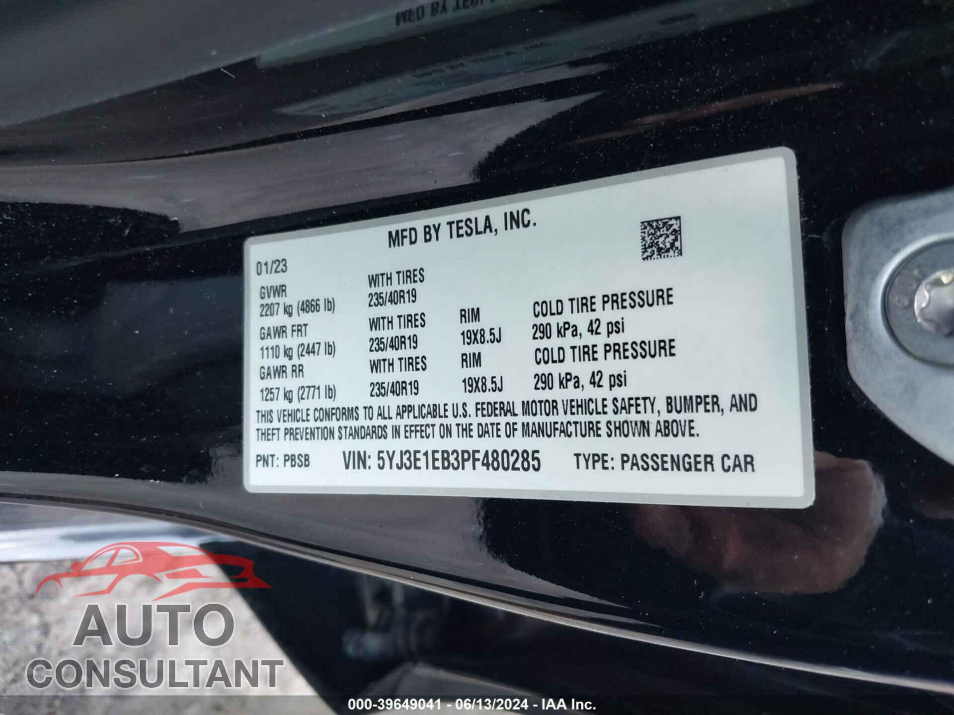 TESLA MODEL 3 2023 - 5YJ3E1EB3PF480285
