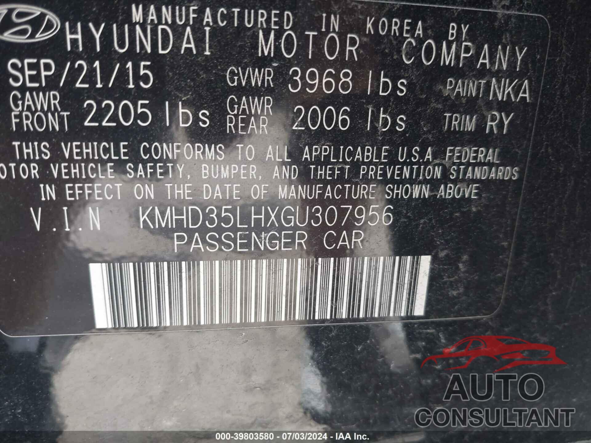 HYUNDAI ELANTRA GT 2016 - KMHD35LHXGU307956